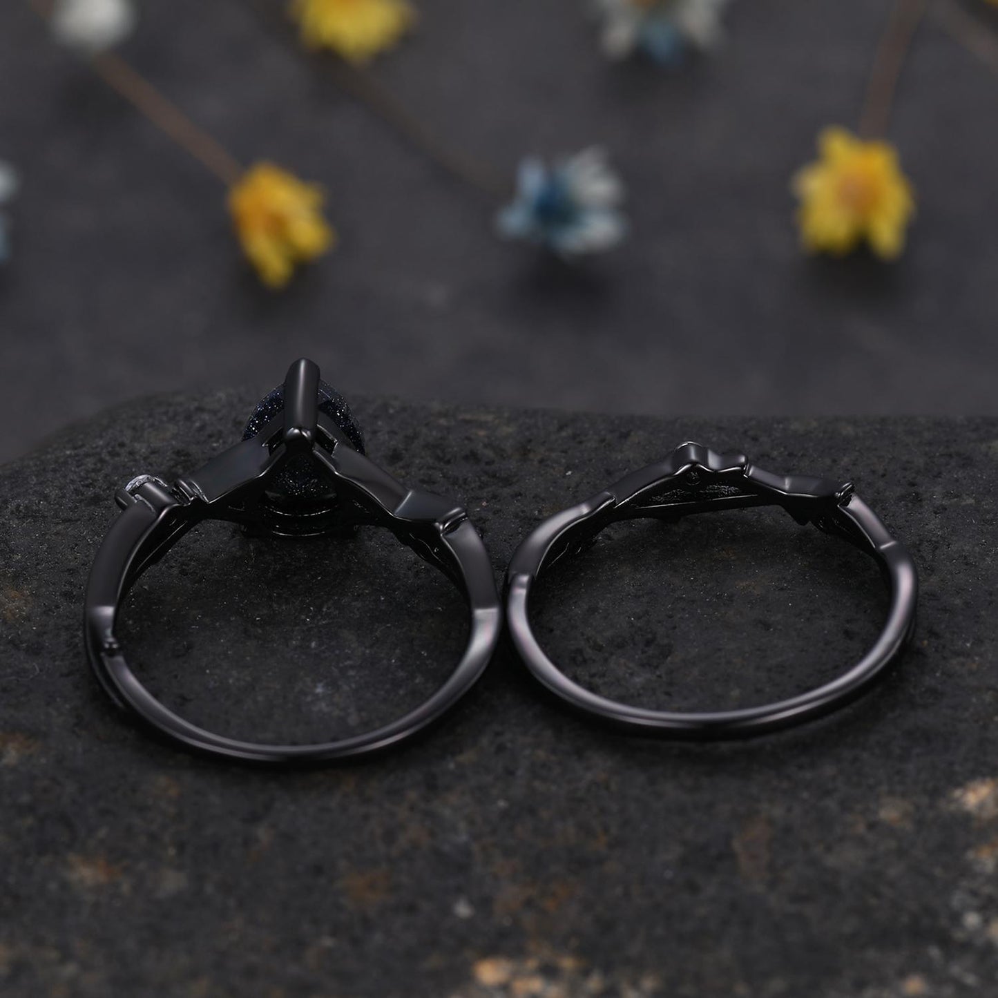 Unique Twig Teardrop Smoky Quartz Engagement Ring,Vintage Vine Diamond Ring,14k Black Gold Branch Ring,Art Deco Her Promise Ring Bridal Set