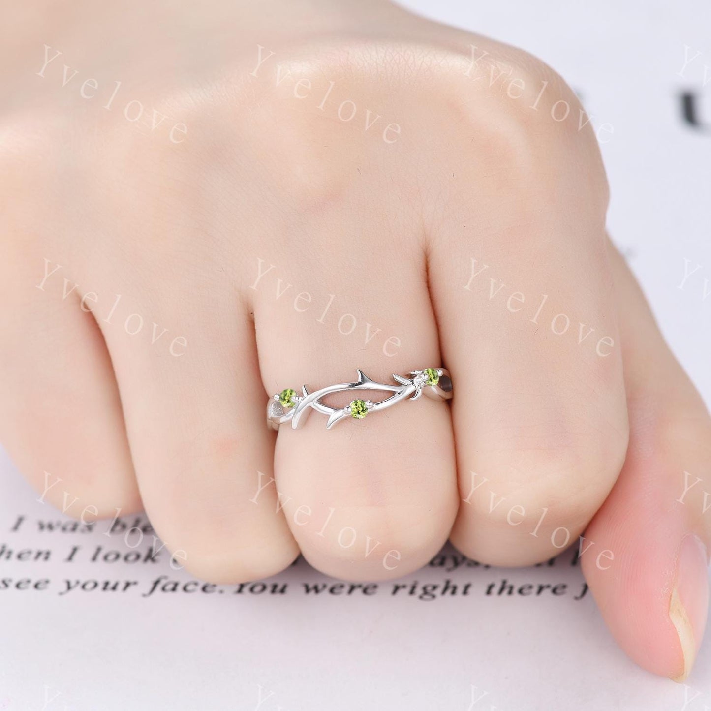 Couples ring set peridot ring twig branch ring for men and women His and Hers wedding band Promise Stacking Matching Band Retro Vintage Gift