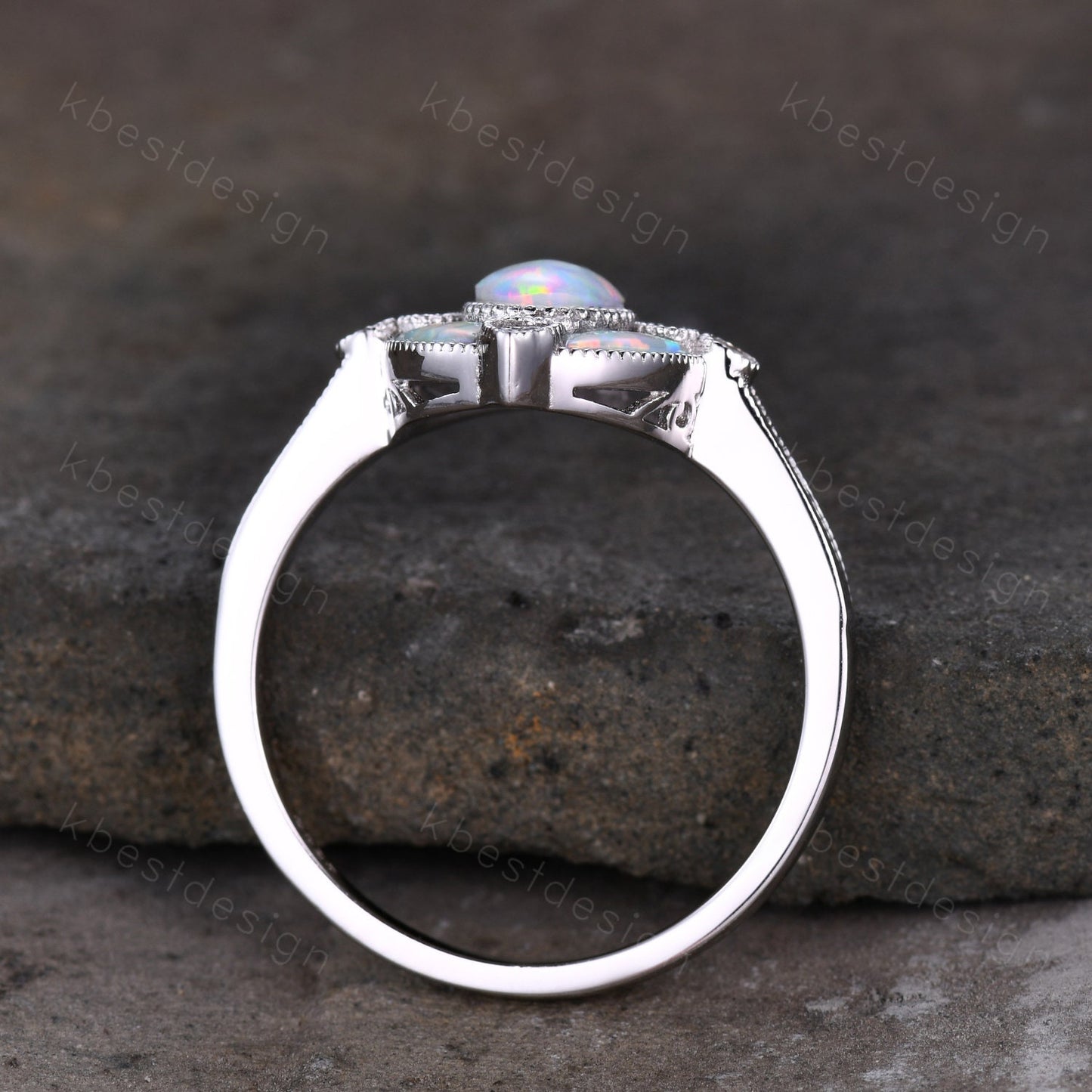 Antique White Opal Engagement Ring Sterling Silver Opal Halo Engagement Ring Vintage Oval cut Ring Cocktail Ring October Birthstone Gift