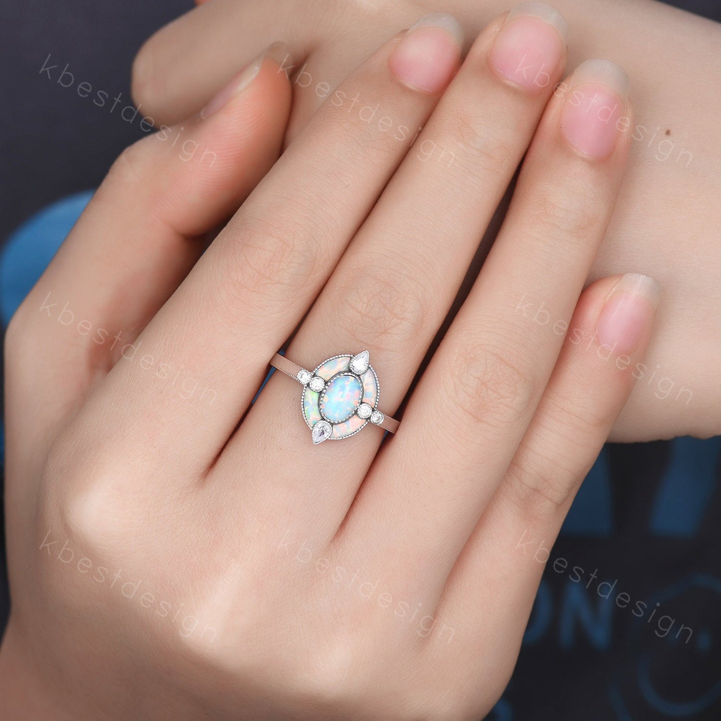 Antique White Opal Engagement Ring Sterling Silver Opal Halo Engagement Ring Vintage Oval cut Ring Cocktail Ring October Birthstone Gift
