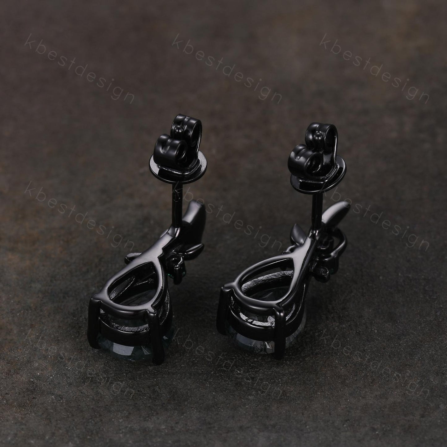 Nature inspired alexandrite earrings women black gold earring studs teardrop earrings art deco June birthstone studs anniversary gift