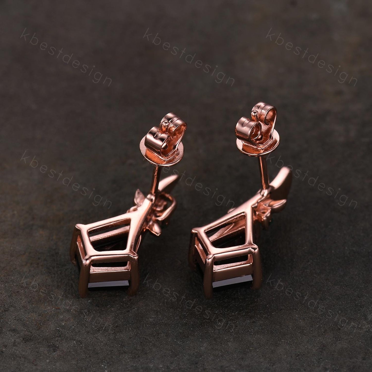 Kite cut black onyx earrings women rose gold earring studs nature inspired earrings art deco emerald studs birthday/anniversary gift for her