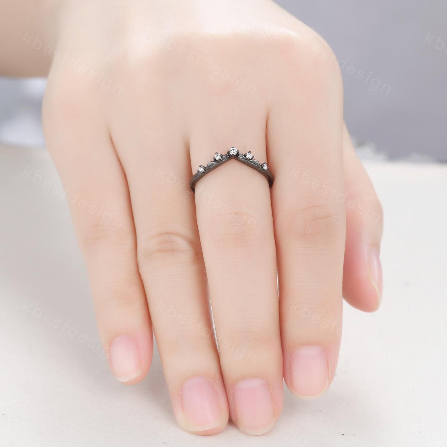 Unique Curved Moissanite Wedding Band Women Sterling Silver Ring Nature Leaf Style Stacking Matching Band Bridal Anniversary Ring
