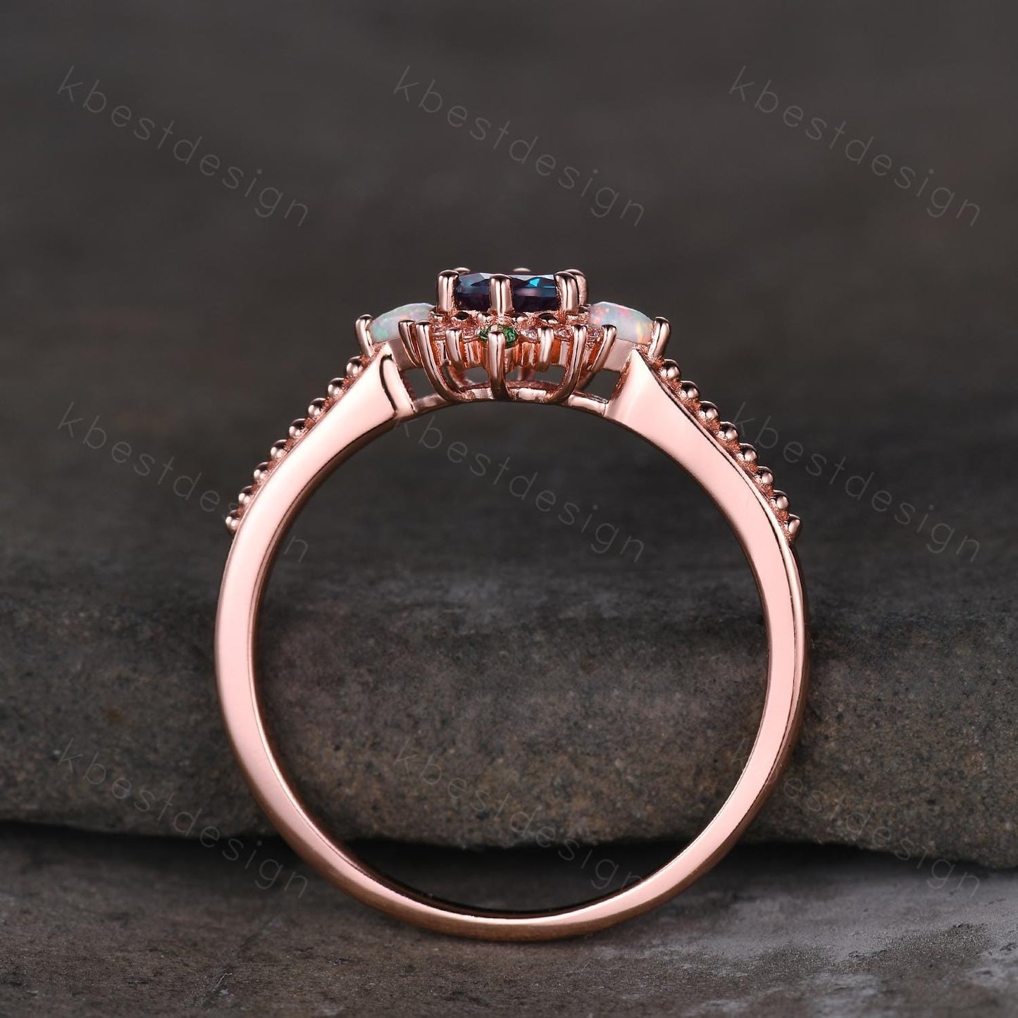 Vintage round cut Alexandrite engagement ring rose gold ring unique opal emerald ring for women June Birthstone ring promise ring gift
