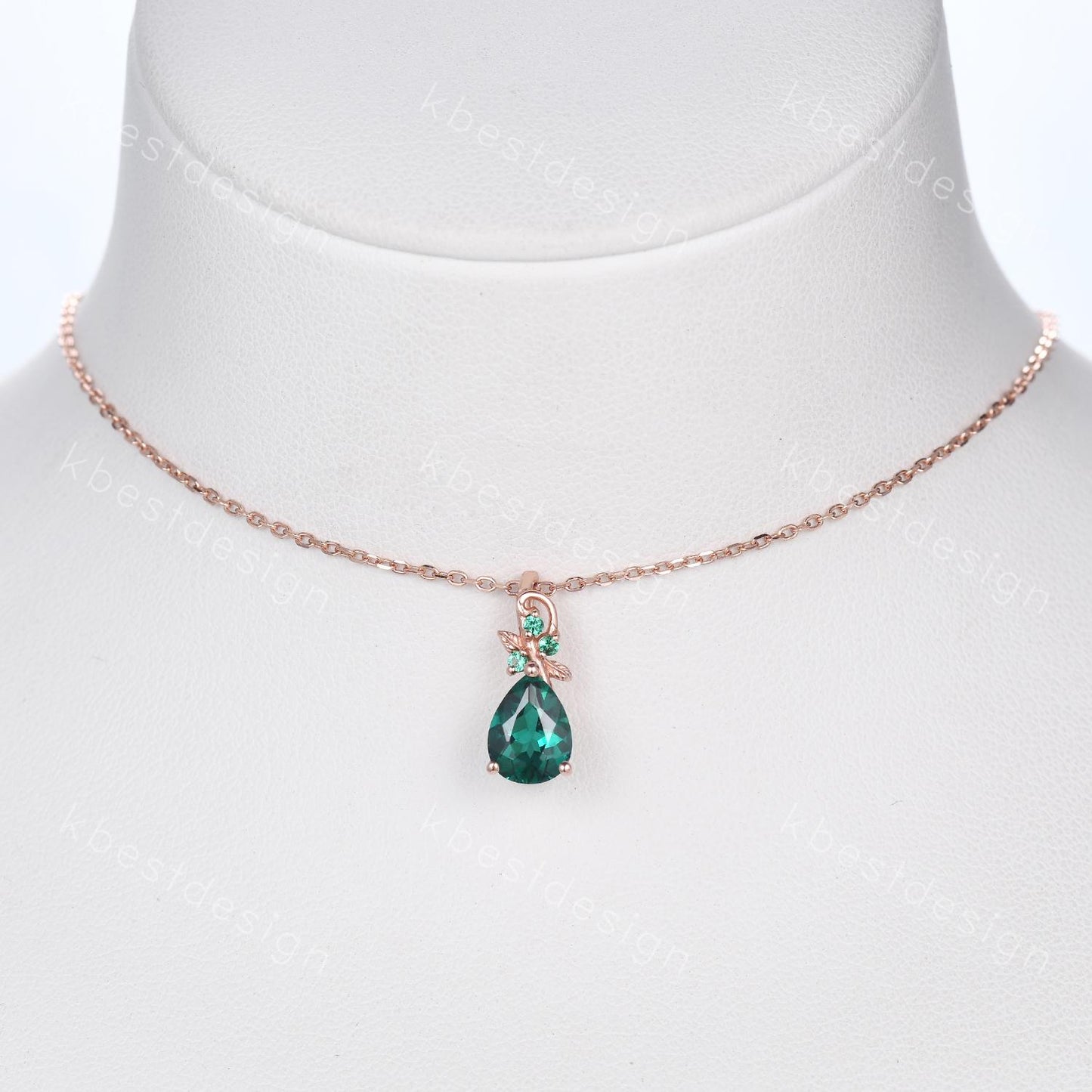 Nature inspired emerald necklace vintage women solid gold necklace unique leaf emerald pendant art deco pear cut pendant bridal promise gift