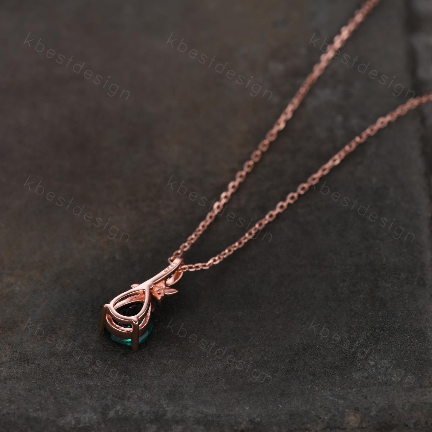 Nature inspired emerald necklace vintage women rose gold necklace unique leaf emerald pendant art deco pear cut pendant bridal promise gift