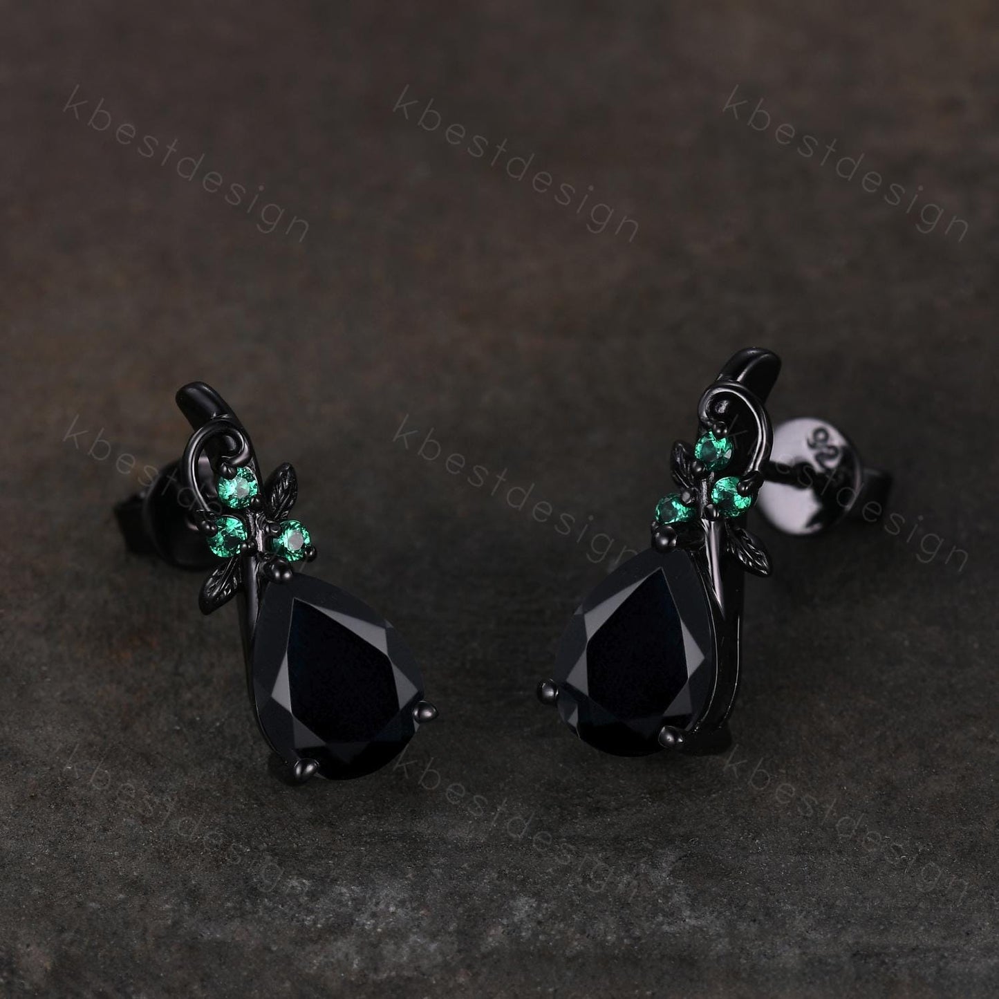 Nature inspired black onyx earrings women black gold earring studs teardrop earrings art deco black onyx studs anniversary gift for her