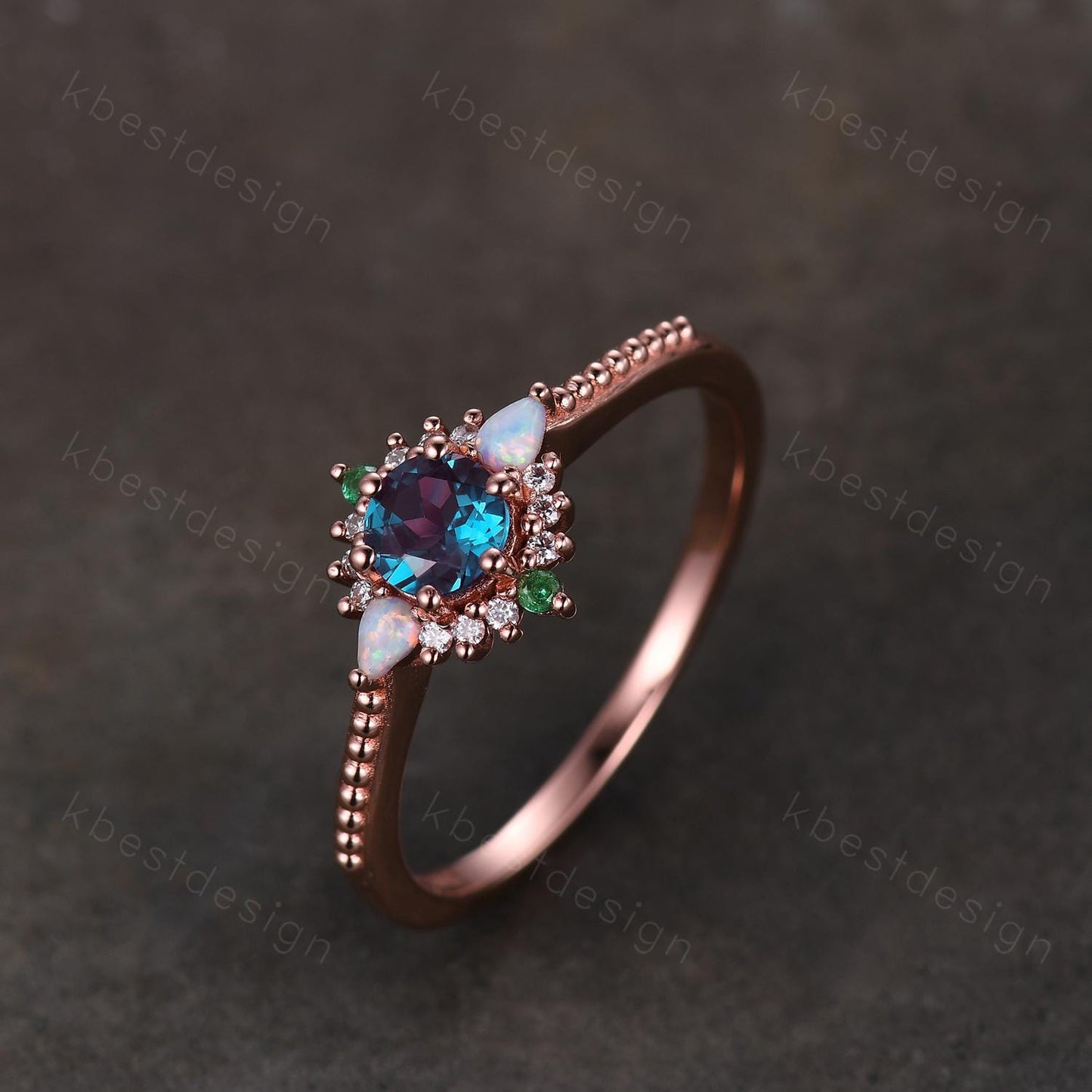 Vintage round cut Alexandrite engagement ring rose gold ring unique opal emerald ring for women June Birthstone ring promise ring gift