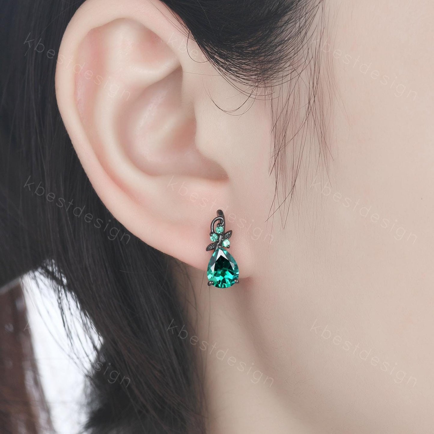 Nature inspired alexandrite earrings women black gold earring studs teardrop earrings art deco June birthstone studs anniversary gift