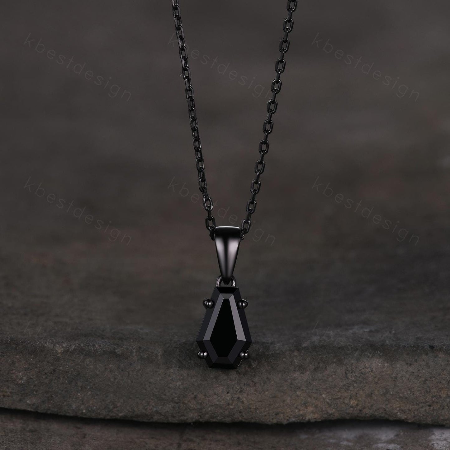 Coffin cut black onyx necklace 925 sterling dainty black gold pendant black gemstone jewelry minimalist anniversary gift for her