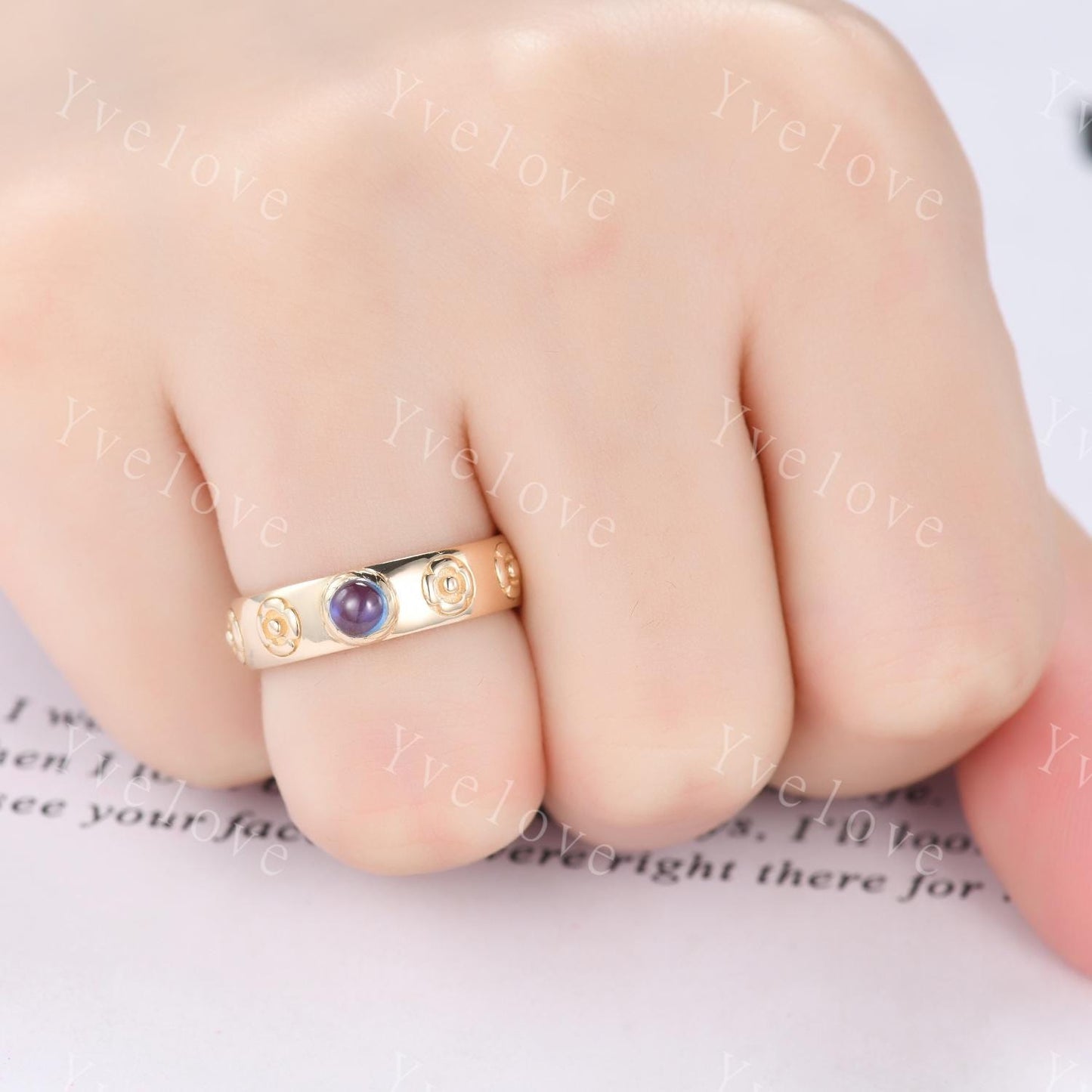 Howls Moving Castle Ring 4mm Round Natural Blue Sapphire Wedding Band S925 Silver Ring Howl's Ring Sophie's Ring Stacking Matching Band Gift