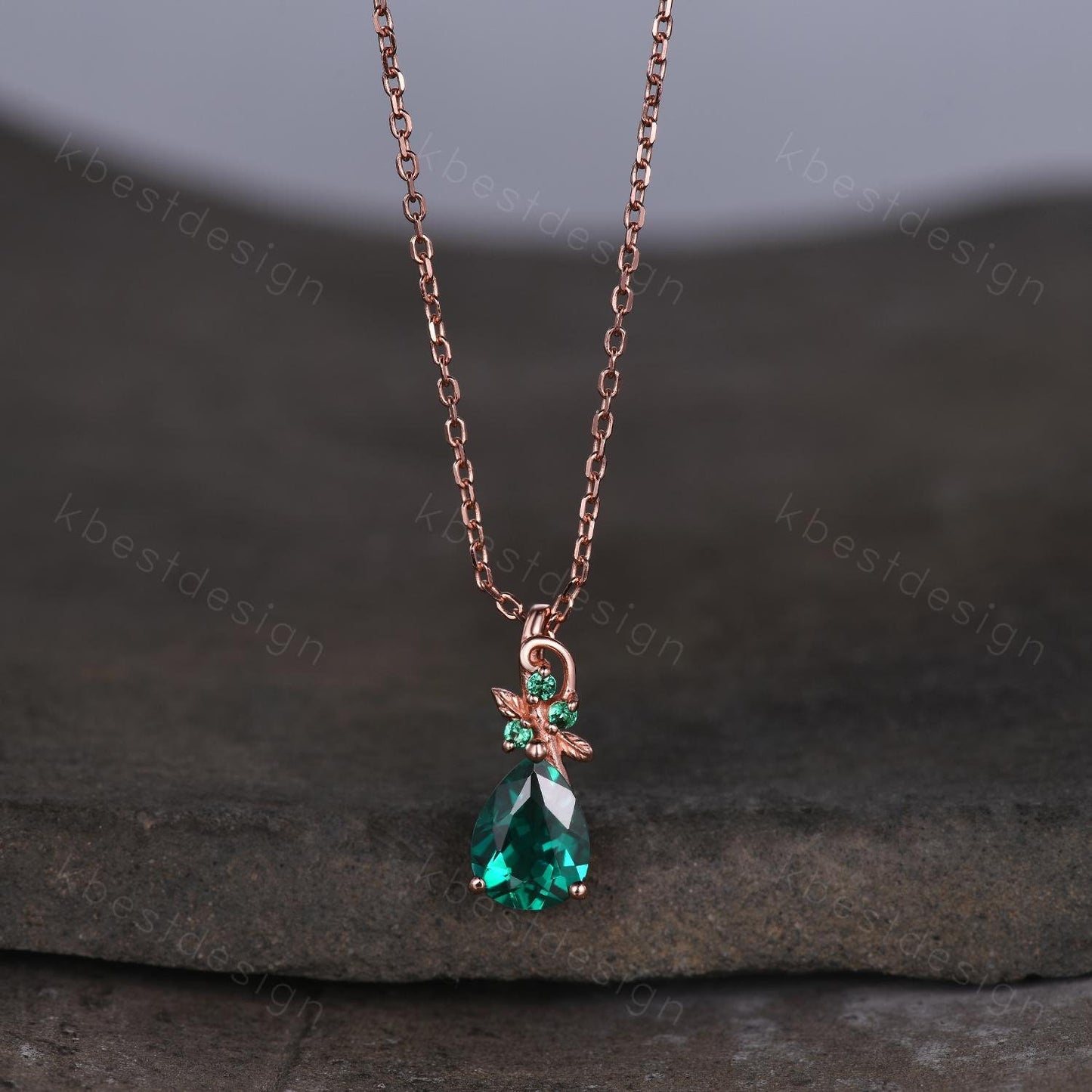 Nature inspired emerald necklace vintage women solid gold necklace unique leaf emerald pendant art deco pear cut pendant bridal promise gift