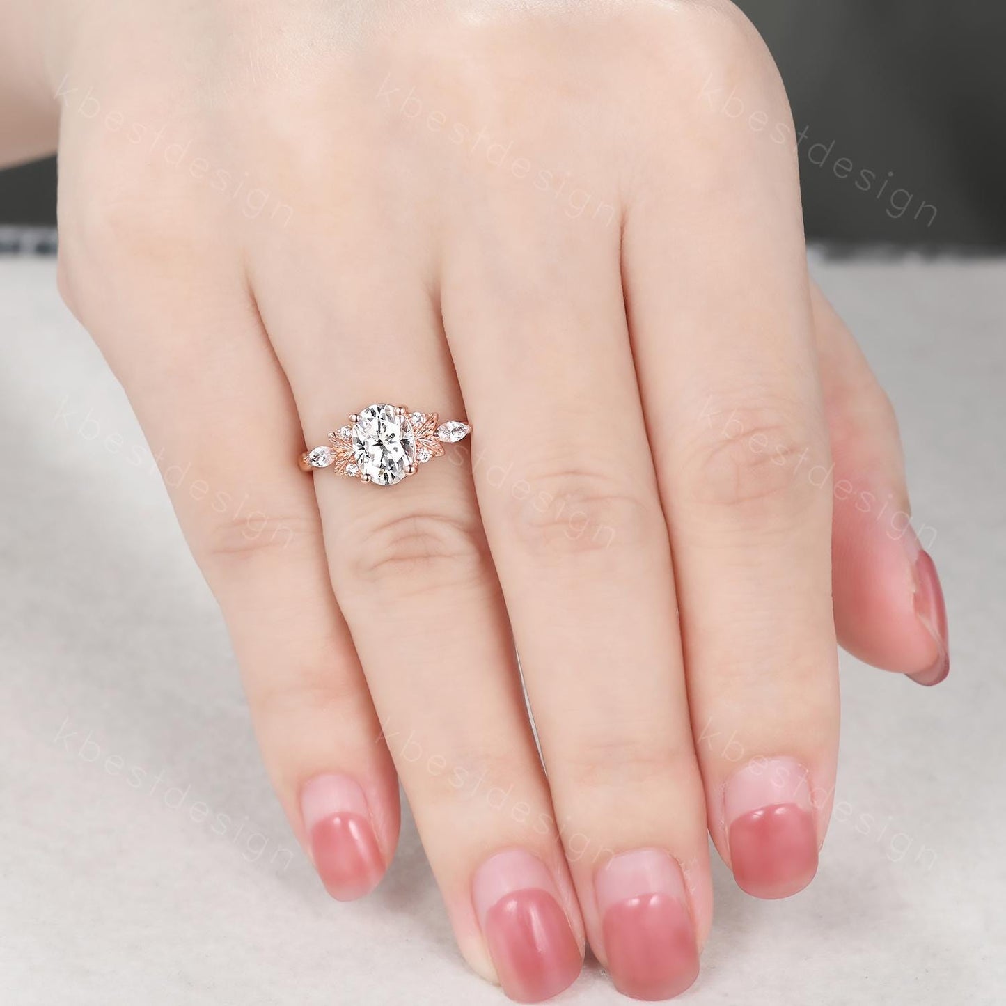 Oval cut Moissanite engagement ring vintage rose gold ring nature inspired ring branch leaf ring Unique twisted band Bridal Promise ring