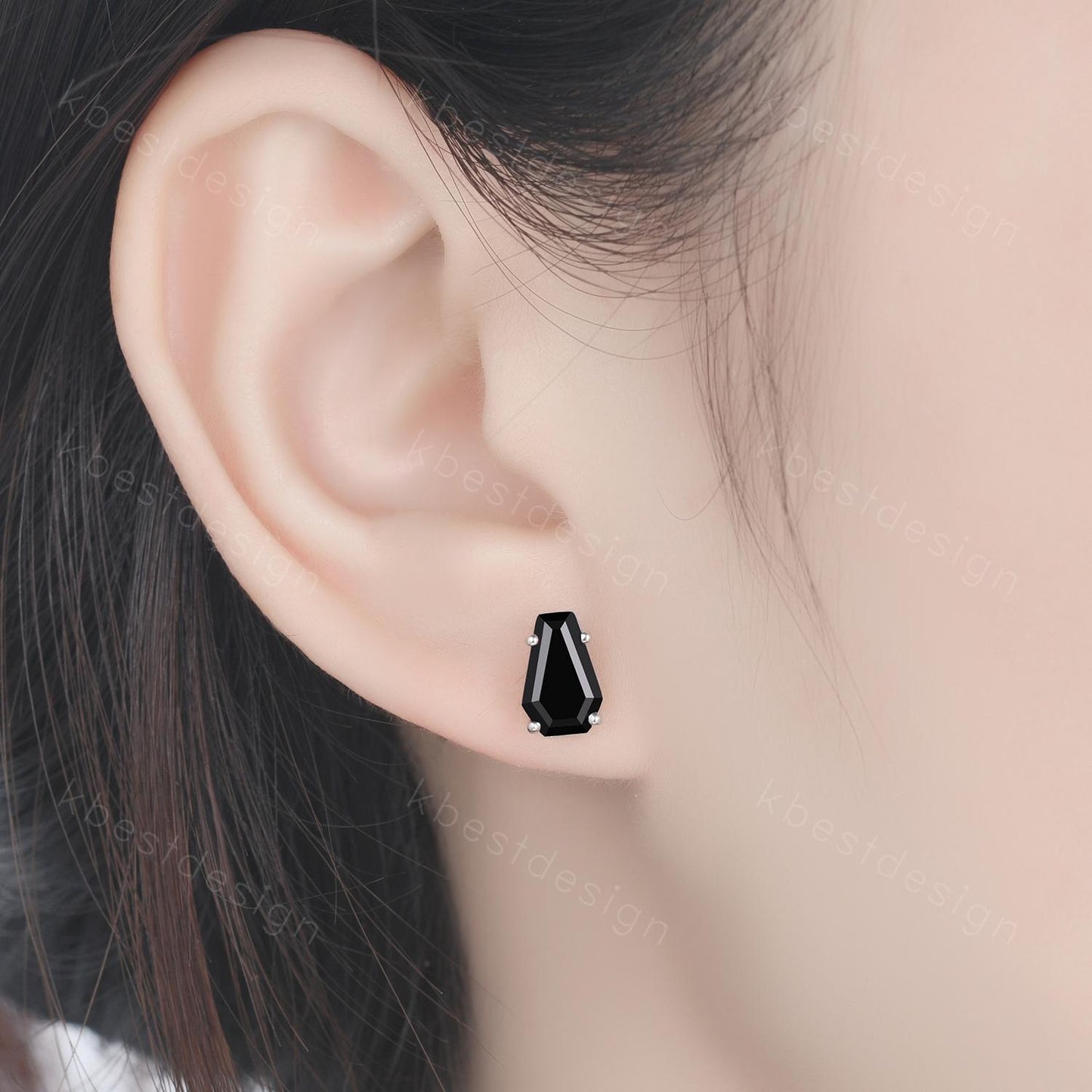 Natural black onyx stud earrings, coffin cut black onyx earring studs, best friend gift, minimalist, tiny studs, anniversary gift for her