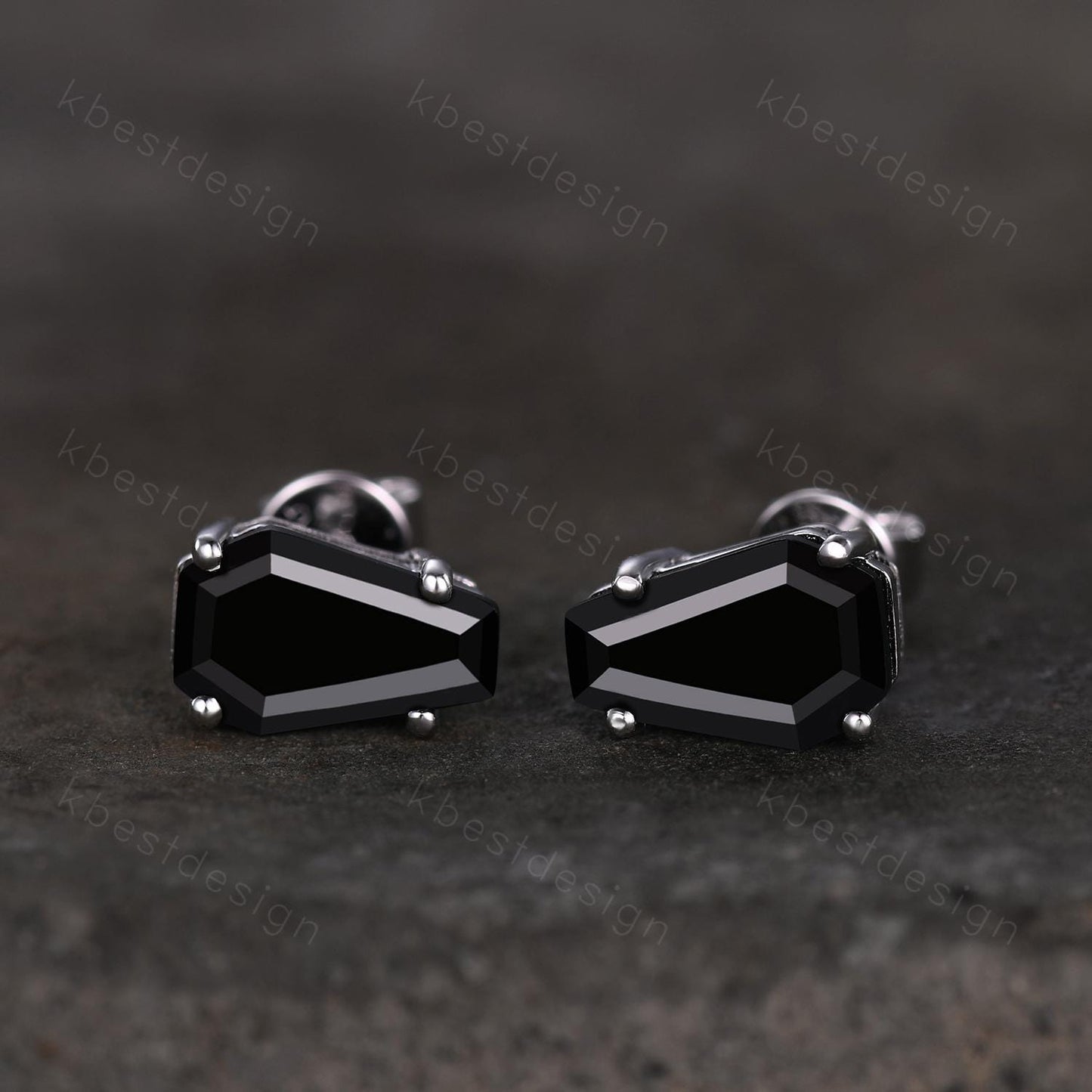 Natural black onyx stud earrings, coffin cut black onyx earring studs, best friend gift, minimalist, tiny studs, anniversary gift for her