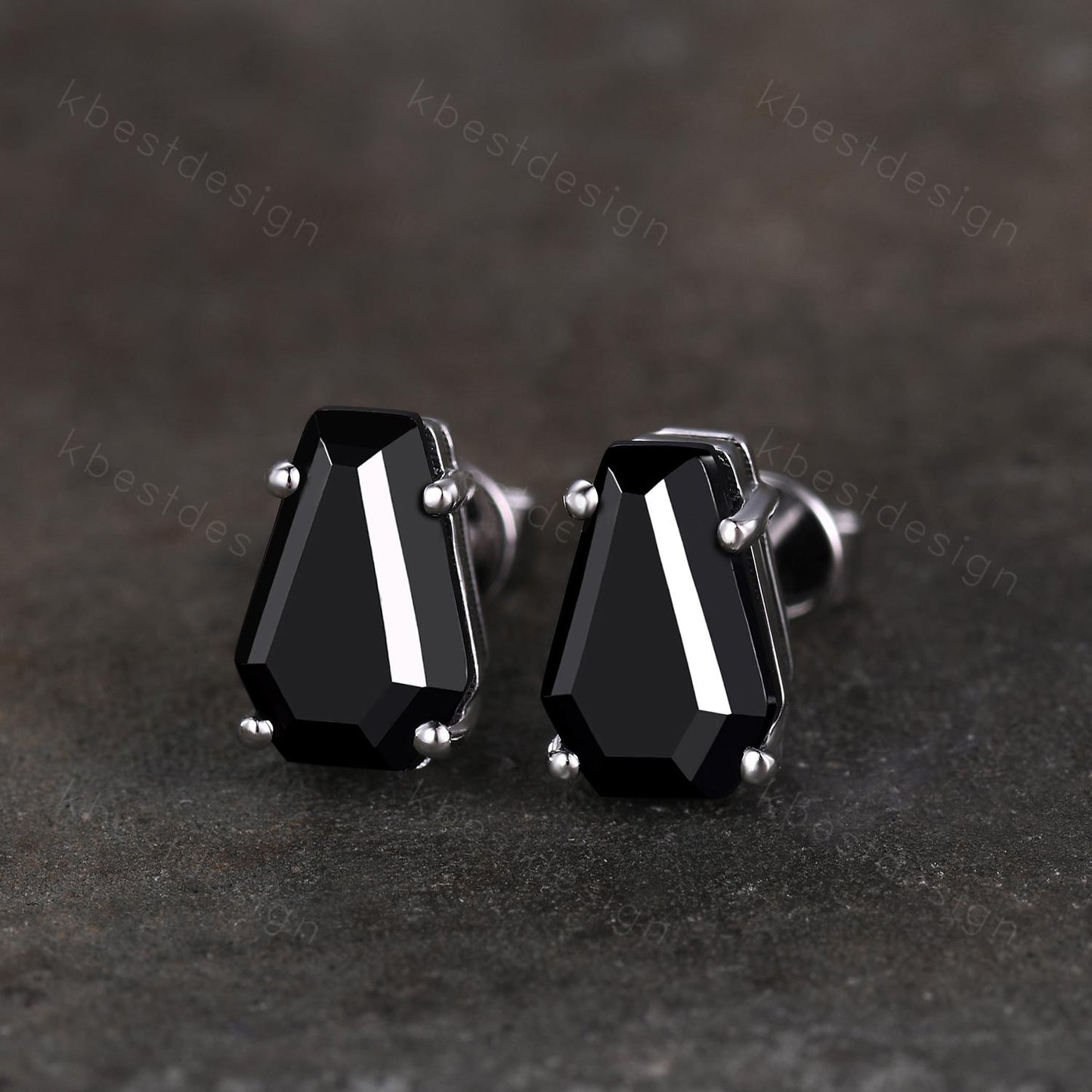 Natural black onyx stud earrings, coffin cut black onyx earring studs, best friend gift, minimalist, tiny studs, anniversary gift for her
