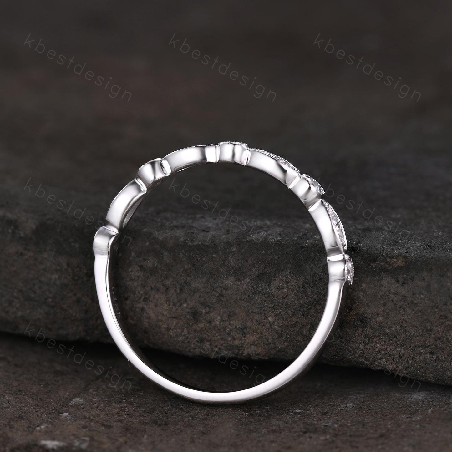 Delicate Moissanite Wedding Band Half Eternity Band Art Deco Moissanite Stacking Band Silver Matching Ring Women Anniversary Ring