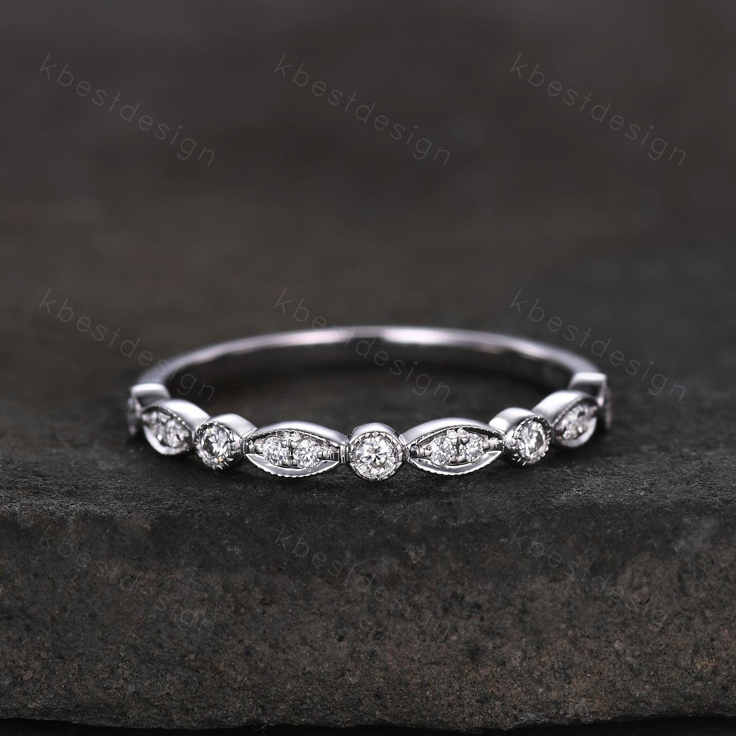 Delicate Moissanite Wedding Band Half Eternity Band Art Deco Moissanite Stacking Band Silver Matching Ring Women Anniversary Ring