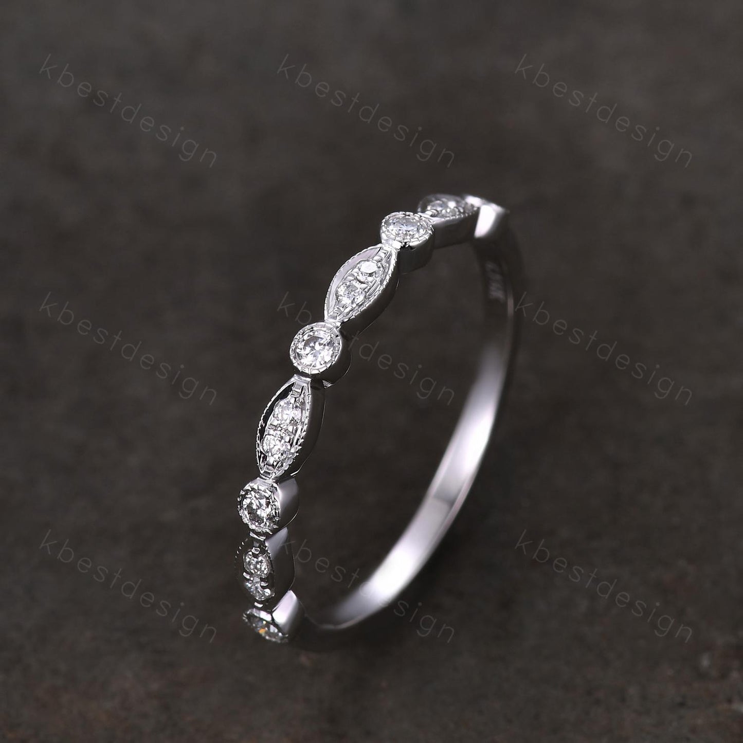 Delicate Moissanite Wedding Band Half Eternity Band Art Deco Moissanite Stacking Band Silver Matching Ring Women Anniversary Ring