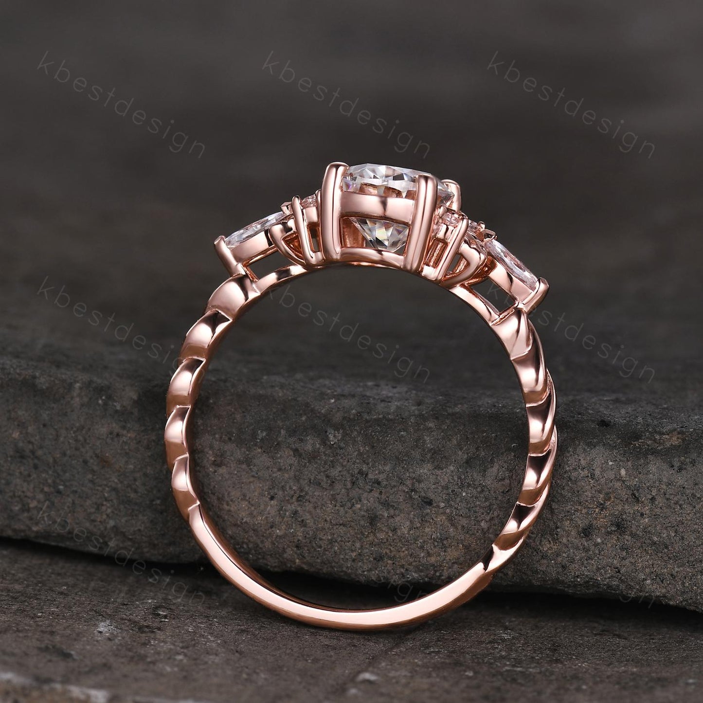 Oval cut Moissanite engagement ring vintage rose gold ring nature inspired ring branch leaf ring Unique twisted band Bridal Promise ring