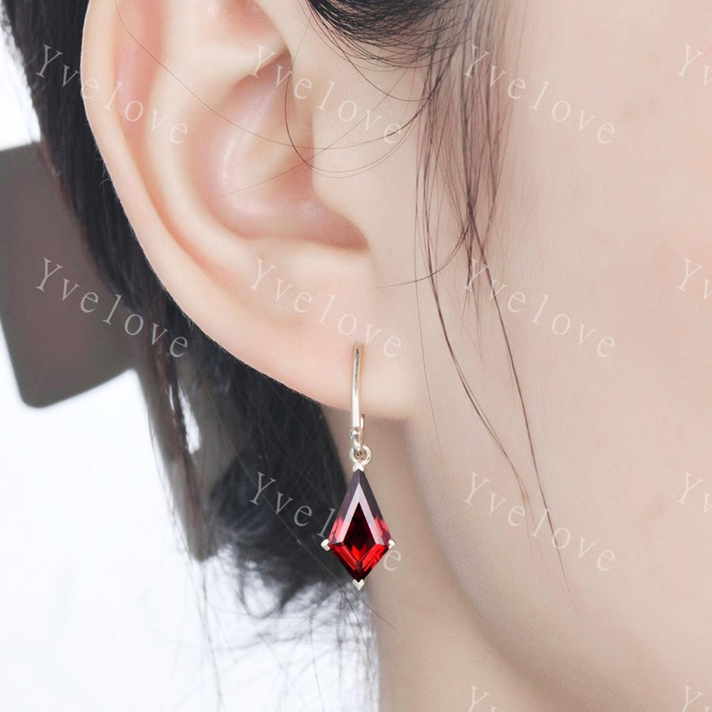 Vintage Kite cut red garnet earrings natural gemstone jewelry unique earrings women art deco earring best friend gift for her Birthday Gift