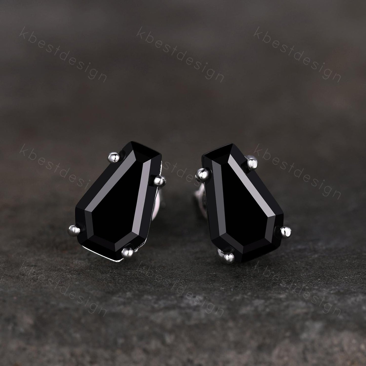 Natural black onyx stud earrings, coffin cut black onyx earring studs, best friend gift, minimalist, tiny studs, anniversary gift for her