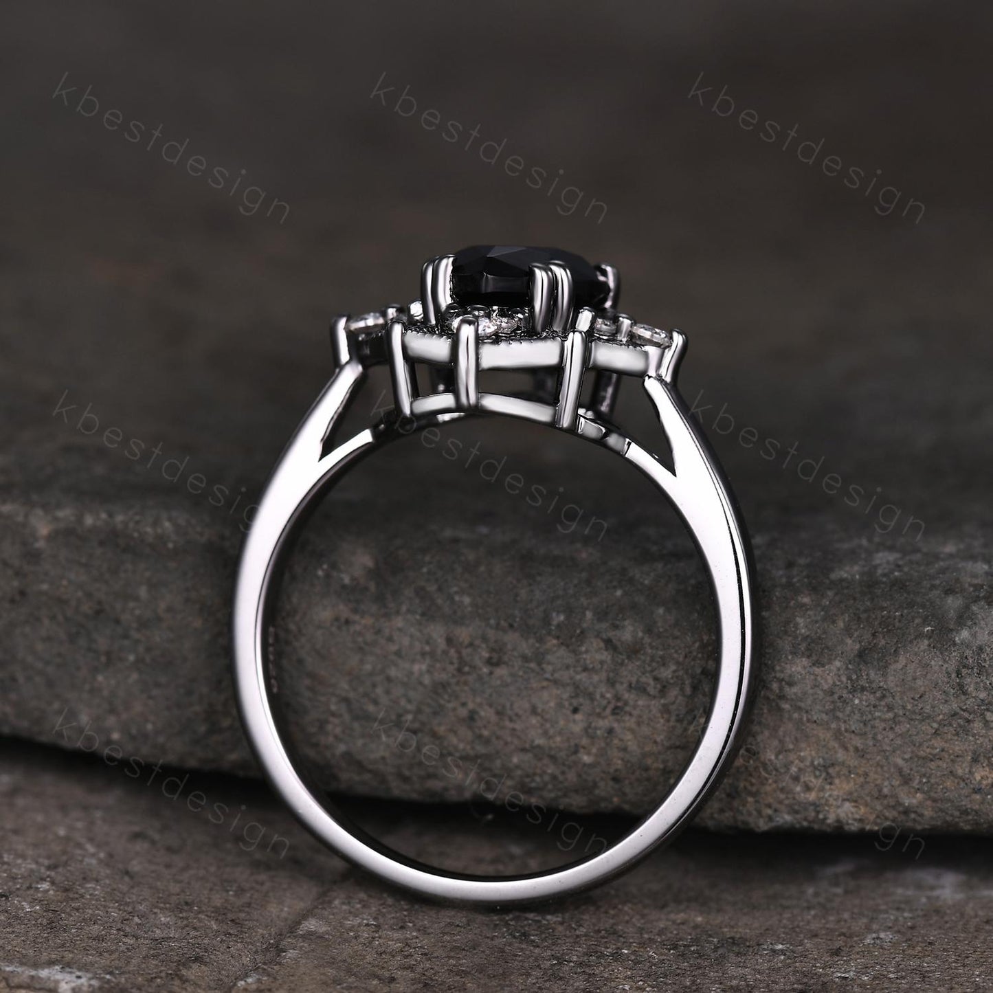 Pear Cut Natural Black Onyx Engagement Ring Black Gold Ring Unique Art Deco Moissanite Ring Black Gemstone ring Bridal Promise Ring