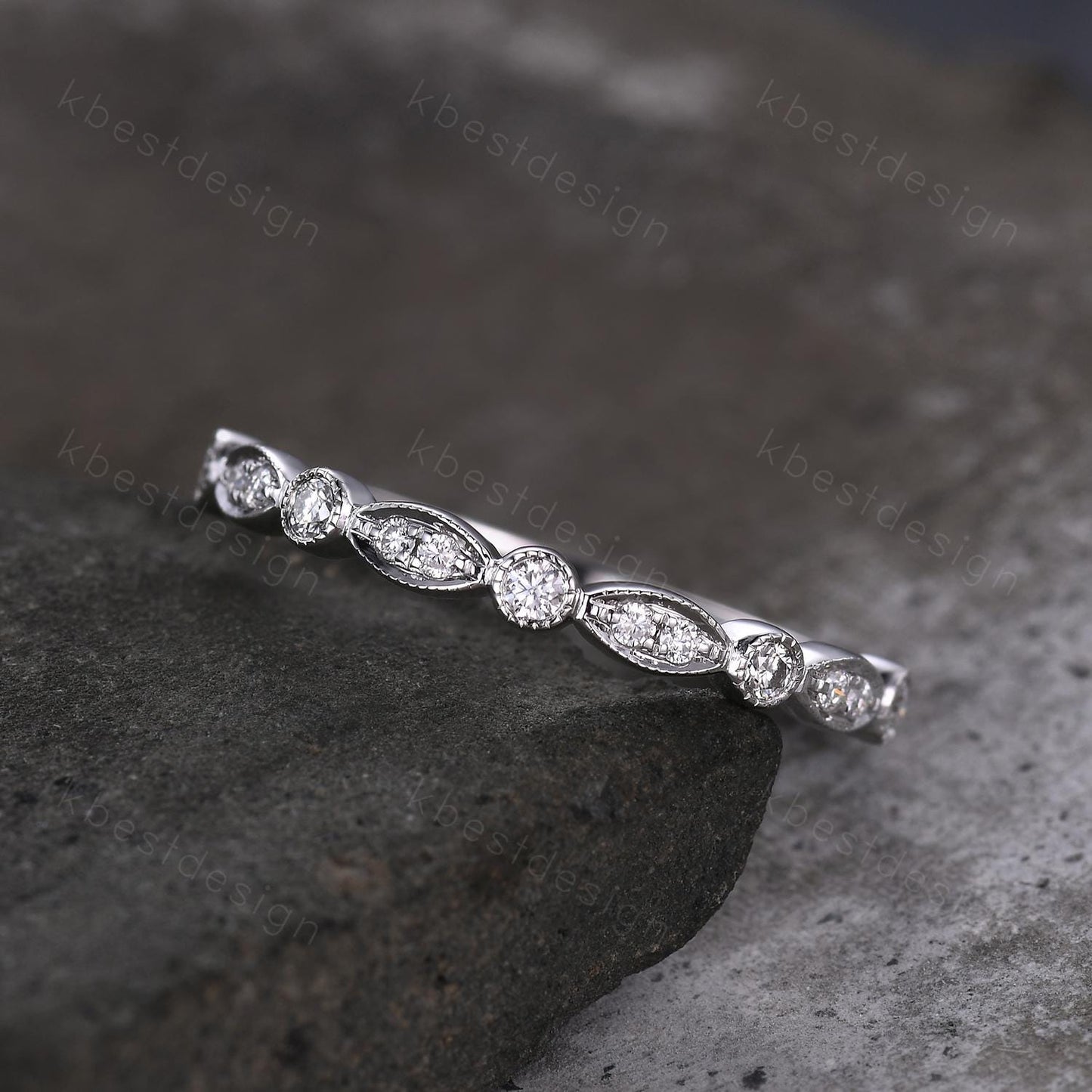 Delicate Moissanite Wedding Band Half Eternity Band Art Deco Moissanite Stacking Band Silver Matching Ring Women Anniversary Ring
