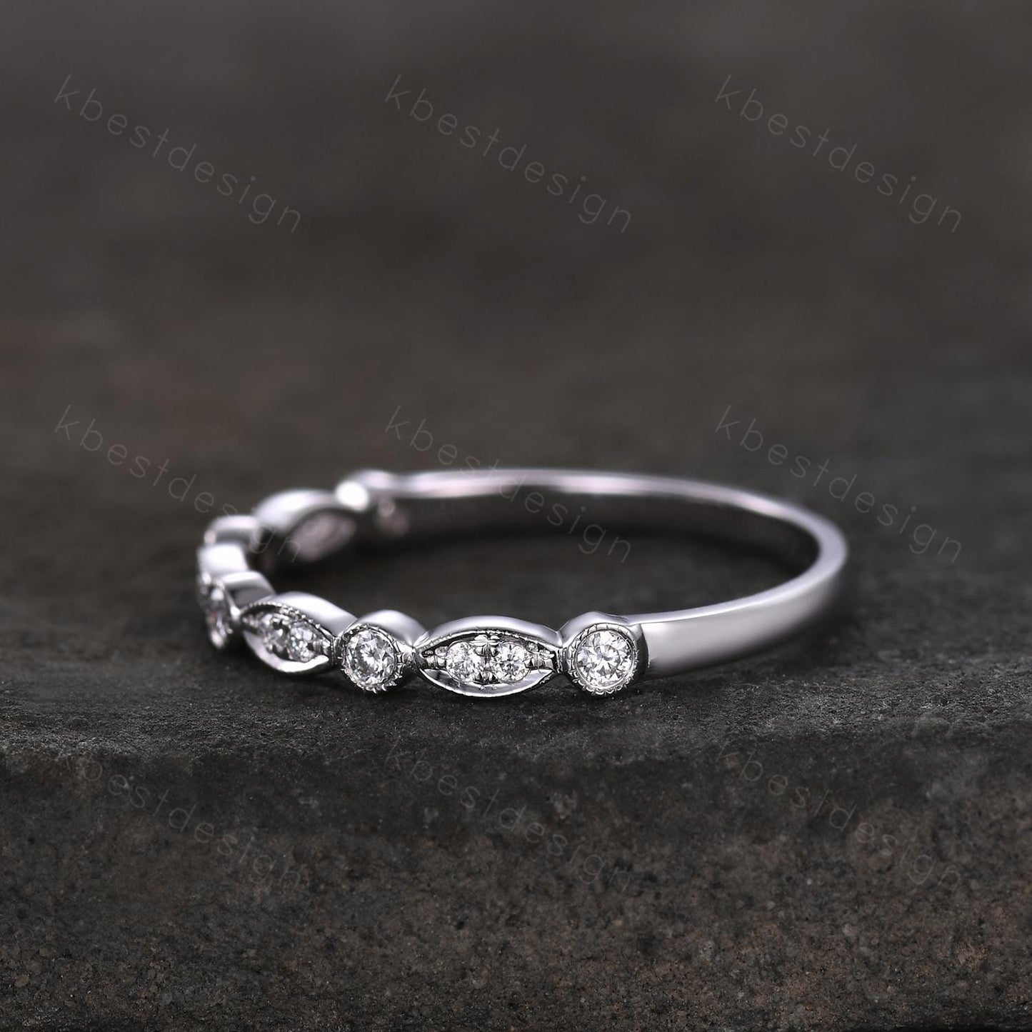 Delicate Moissanite Wedding Band Half Eternity Band Art Deco Moissanite Stacking Band Silver Matching Ring Women Anniversary Ring