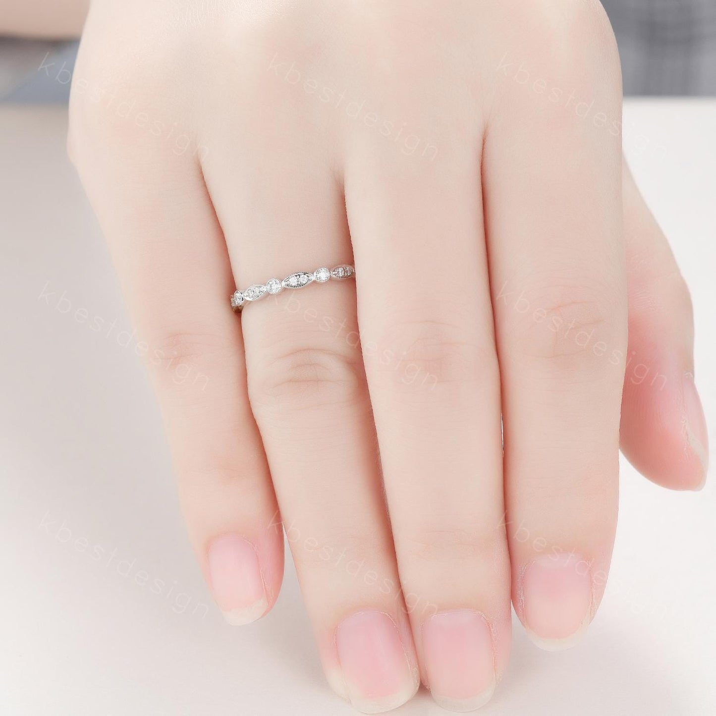 Delicate Moissanite Wedding Band Half Eternity Band Art Deco Moissanite Stacking Band Silver Matching Ring Women Anniversary Ring