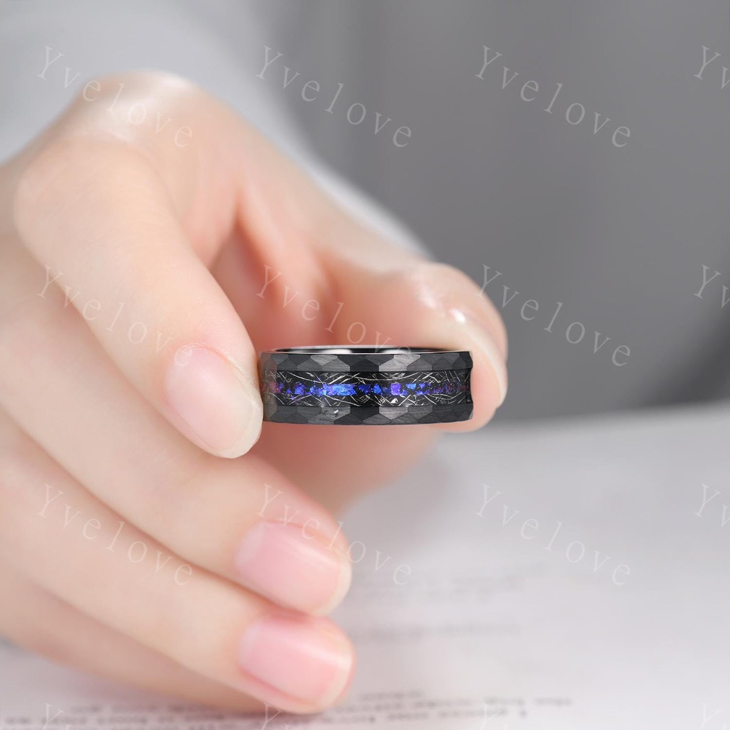 Blue Sapphire Outer Space Couples Ring Set,Orion Nebula Ring,His and Hers Wedding Band,Tungsten Black Gold Silver Anniversary Promise Ring