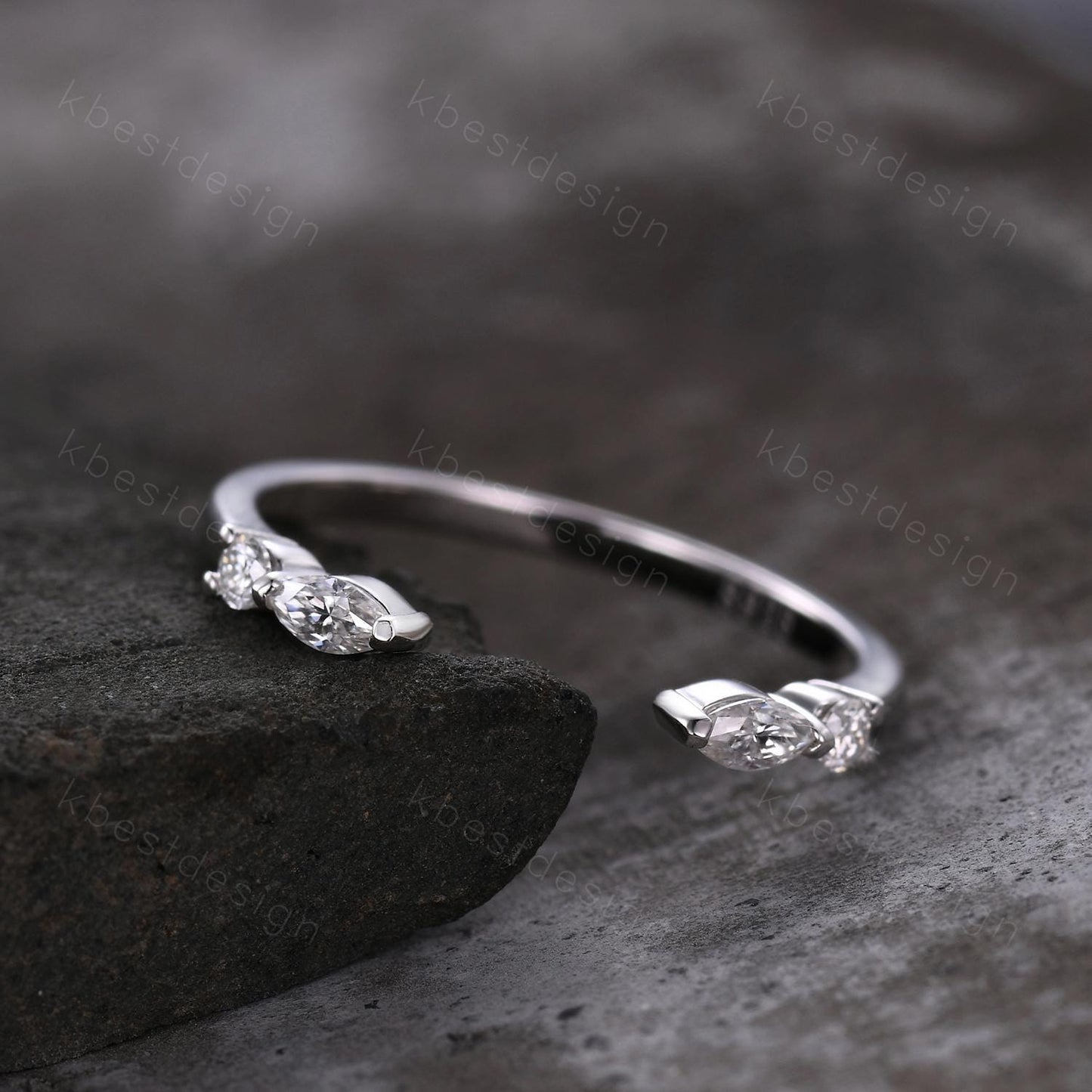 Open Gap Moissanite Wedding Band Marquise cut Moissanite Band Dainty Stacking Matching Band Sterling Silver Band Delicate Anniversary Band