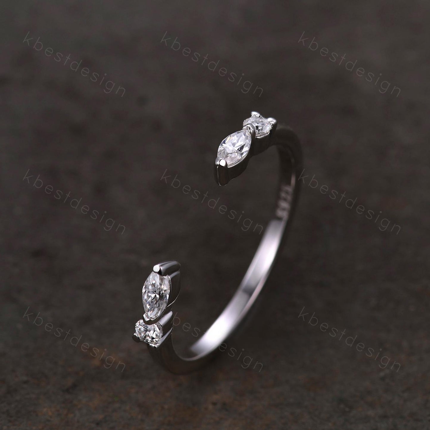 Open Gap Moissanite Wedding Band Marquise cut Moissanite Band Dainty Stacking Matching Band Sterling Silver Band Delicate Anniversary Band