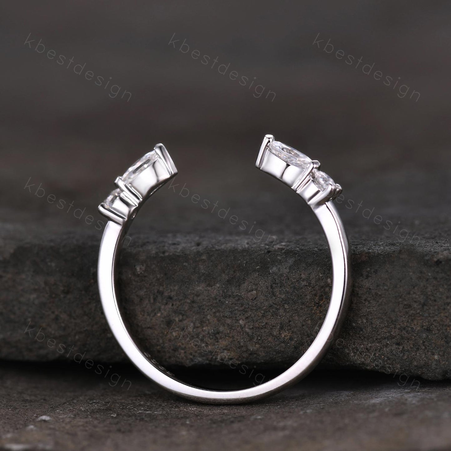 Open Gap Moissanite Wedding Band Marquise cut Moissanite Band Dainty Stacking Matching Band Sterling Silver Band Delicate Anniversary Band