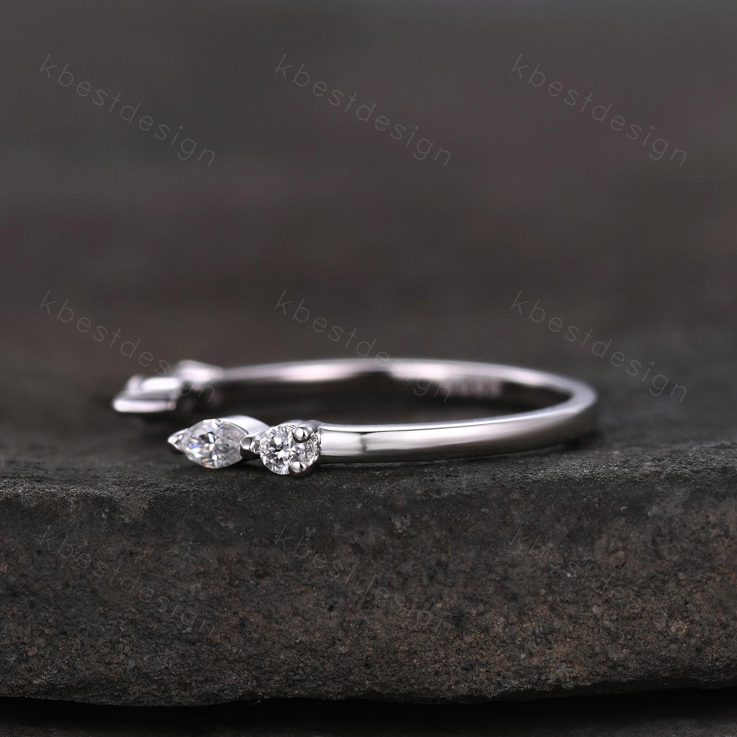 Open Gap Moissanite Wedding Band Marquise cut Moissanite Band Dainty Stacking Matching Band Sterling Silver Band Delicate Anniversary Band