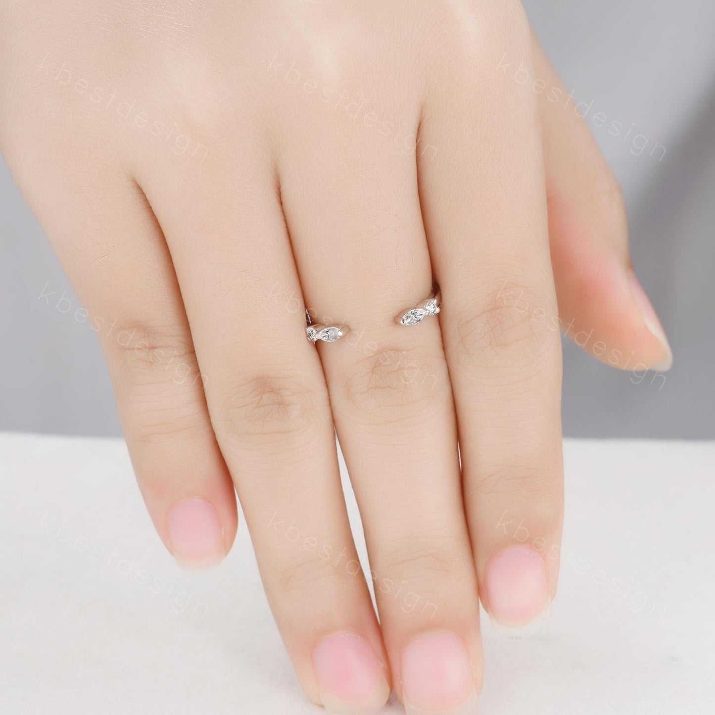 Open Gap Moissanite Wedding Band Marquise cut Moissanite Band Dainty Stacking Matching Band Sterling Silver Band Delicate Anniversary Band