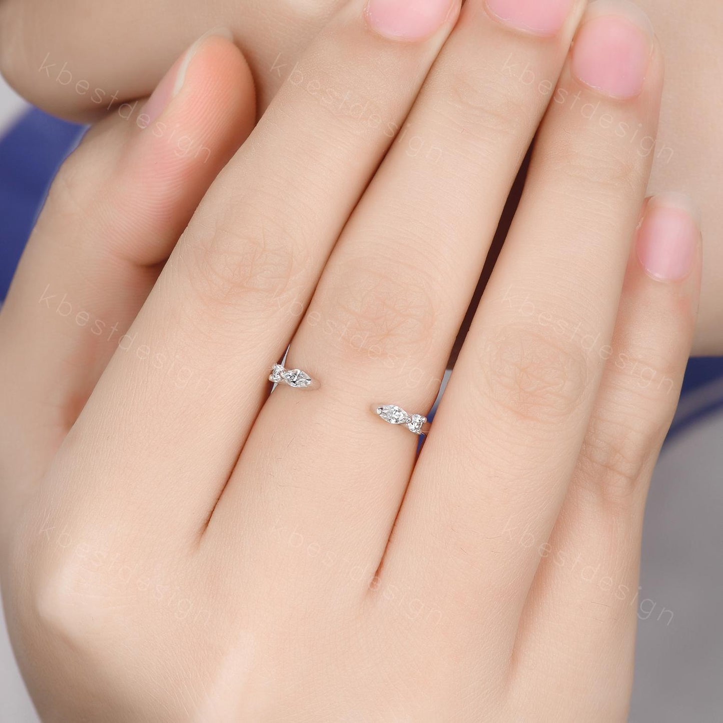 Open Gap Moissanite Wedding Band Marquise cut Moissanite Band Dainty Stacking Matching Band Sterling Silver Band Delicate Anniversary Band
