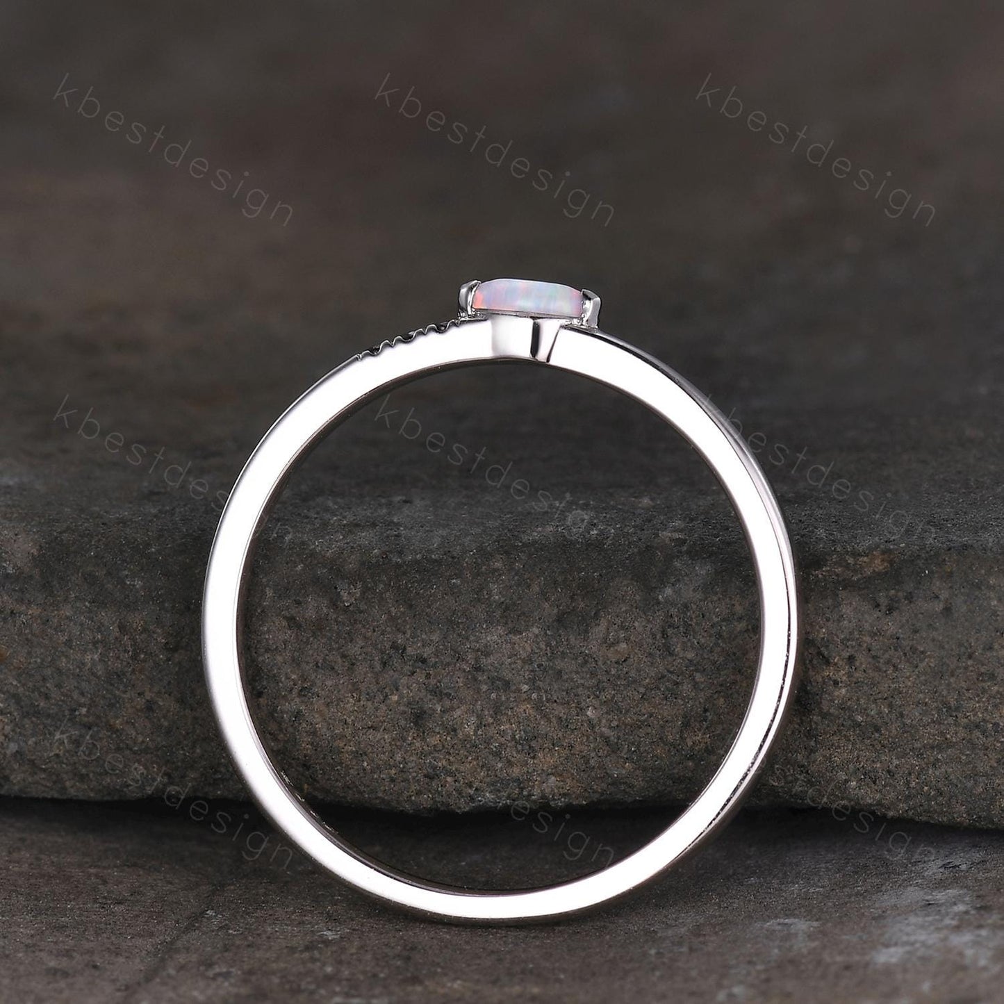 Minimalist Opal wedding band silver Black spinel band dainty marquise cut opal ring Unique stacking matching band Promise Anniversary gift