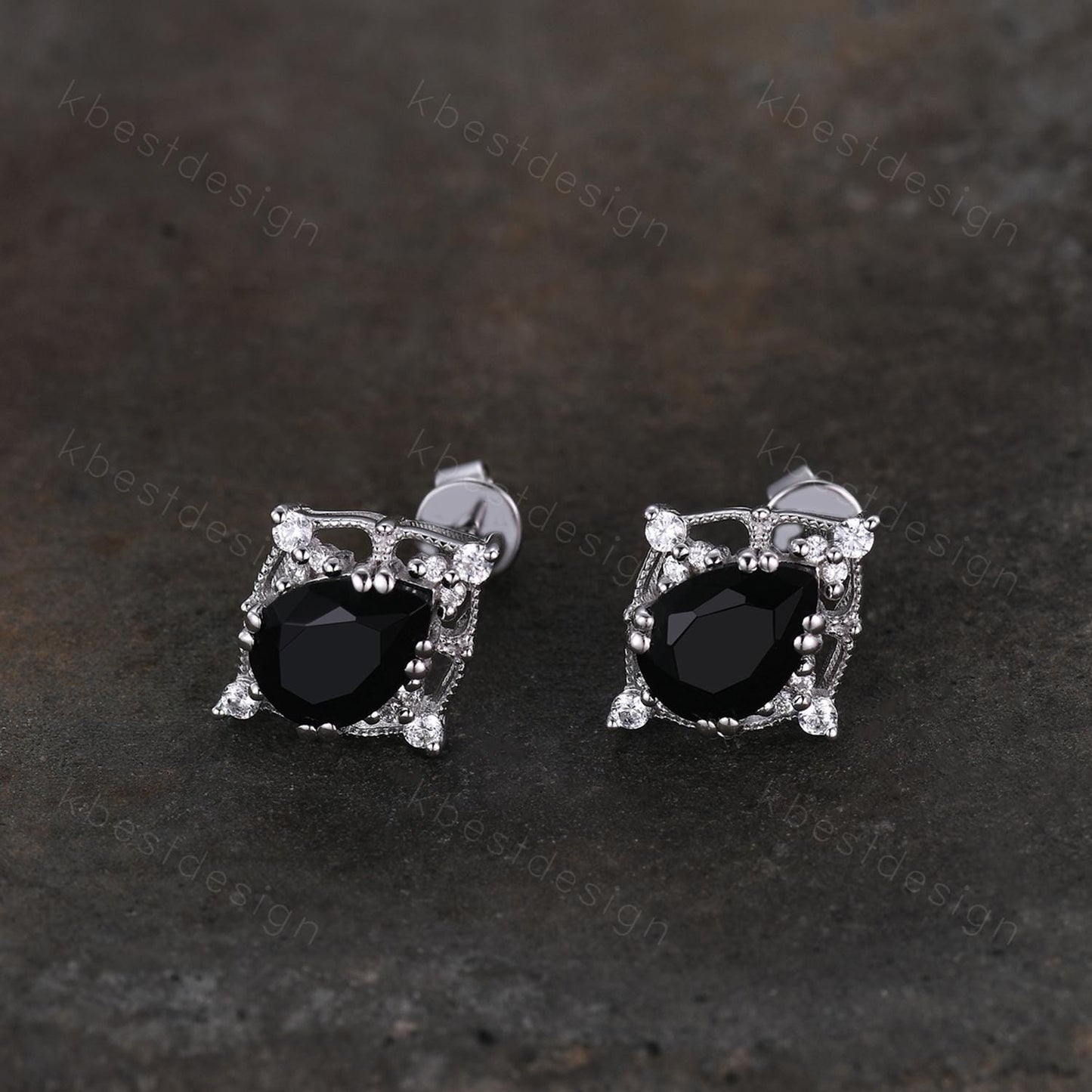 Vintage black onyx earrings women sterling silver earring studs pear cut earrings vintage black onyx studs antique anniversary gift for her