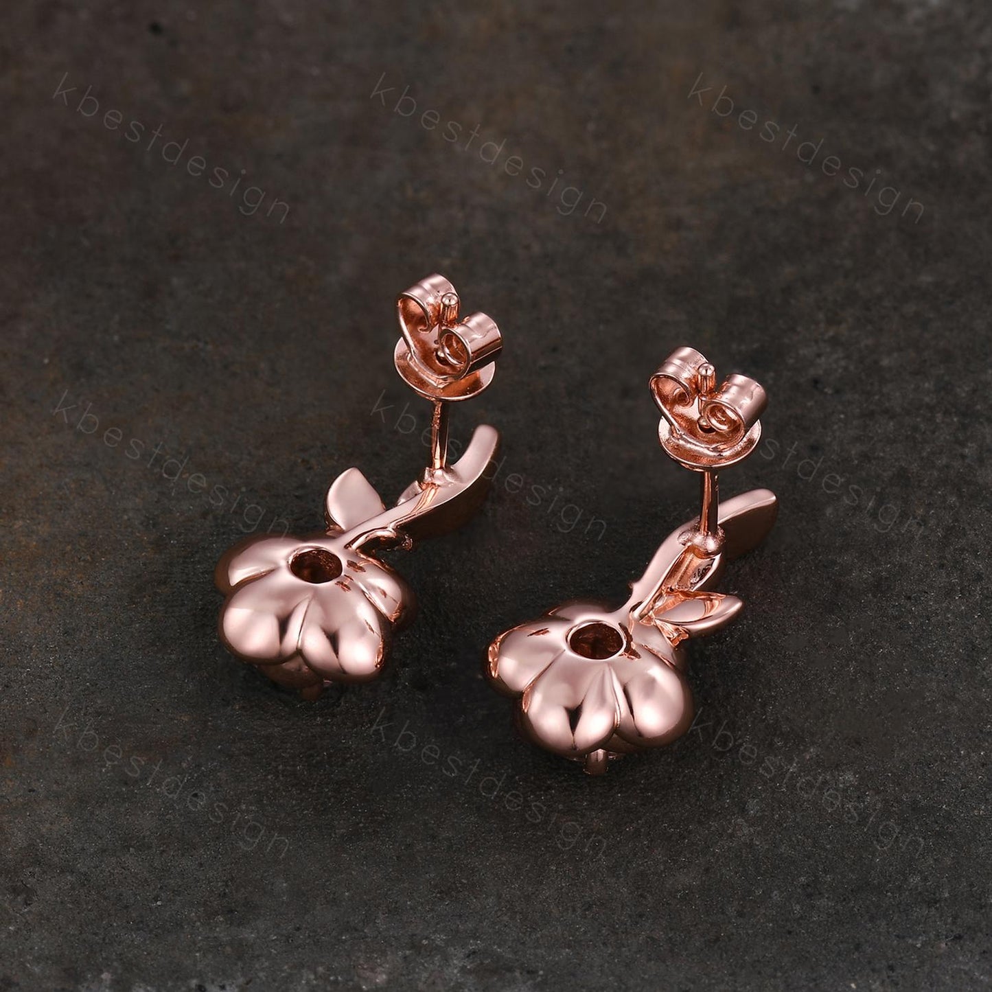 Floral inspired moissanite earrings women rose gold earring studs branch leaf earrings art deco moissanite studs anniversary gift for her