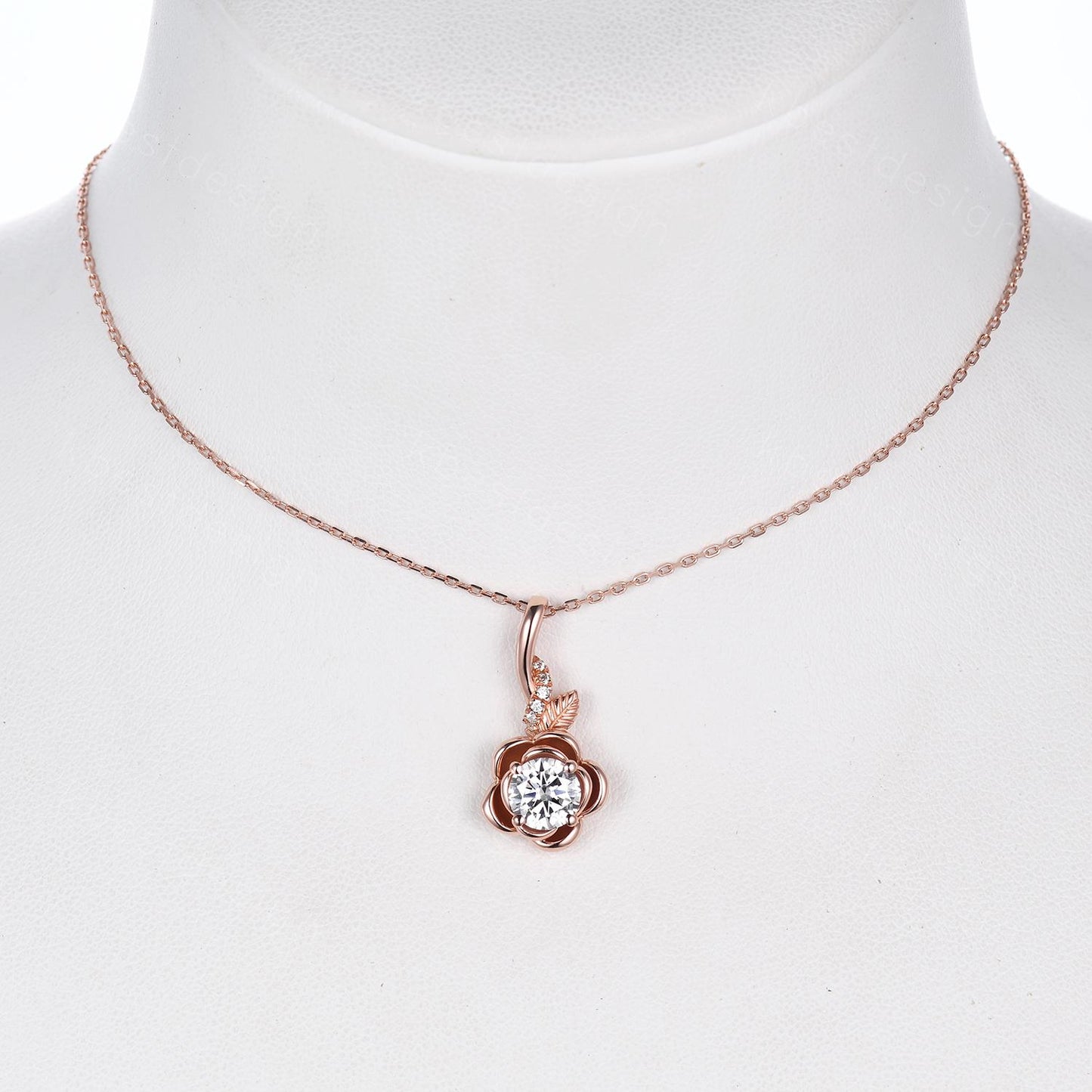 Vintage round Moissanite necklace antique floral leaf pendant necklace rose gold nature inspired necklace Moissanite gift for her