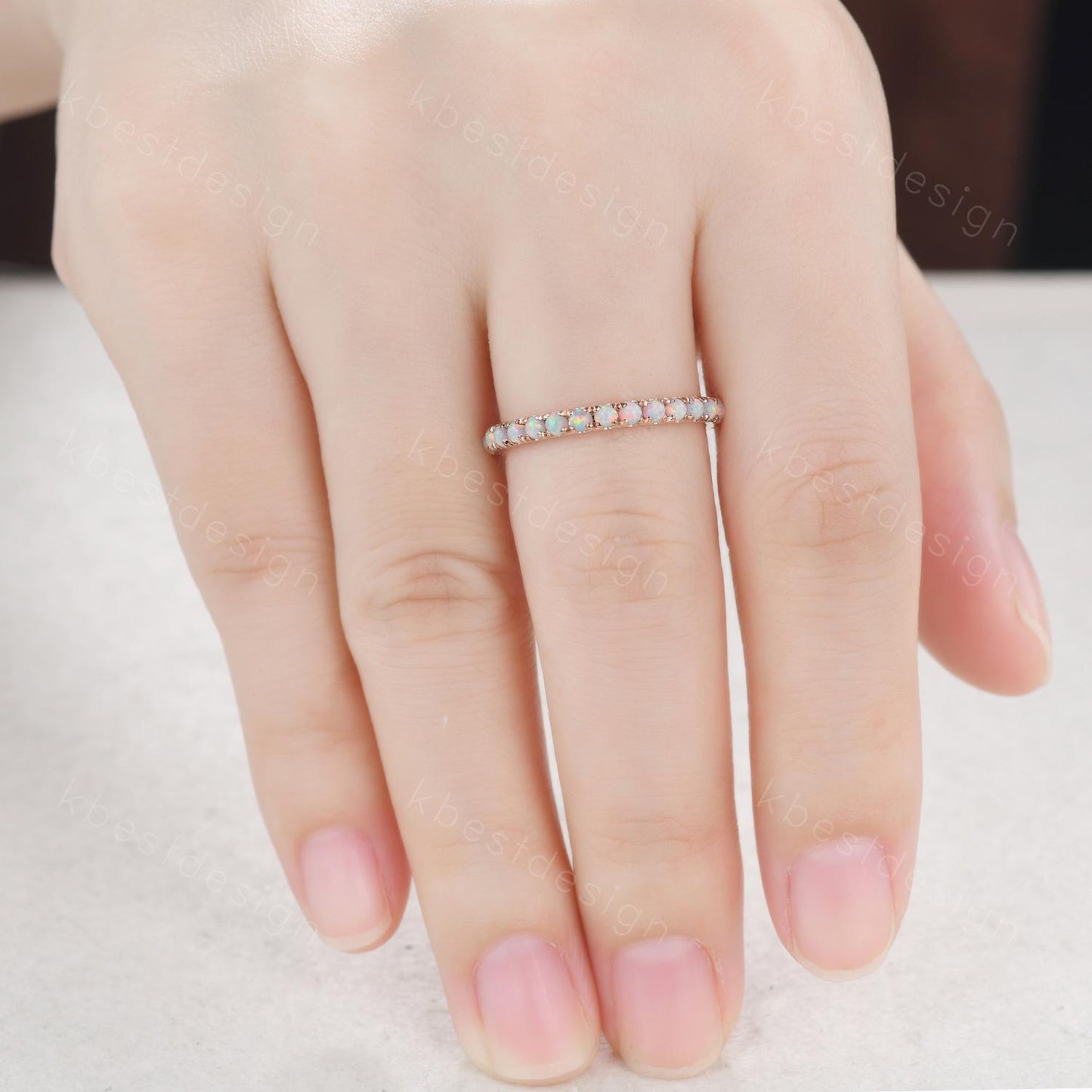 2mm Opal Wedding Band, Full Eternity Wedding Band, Unique Matching Stacking Band, Rose Gold October Birthstone Band, Anniversary Gift