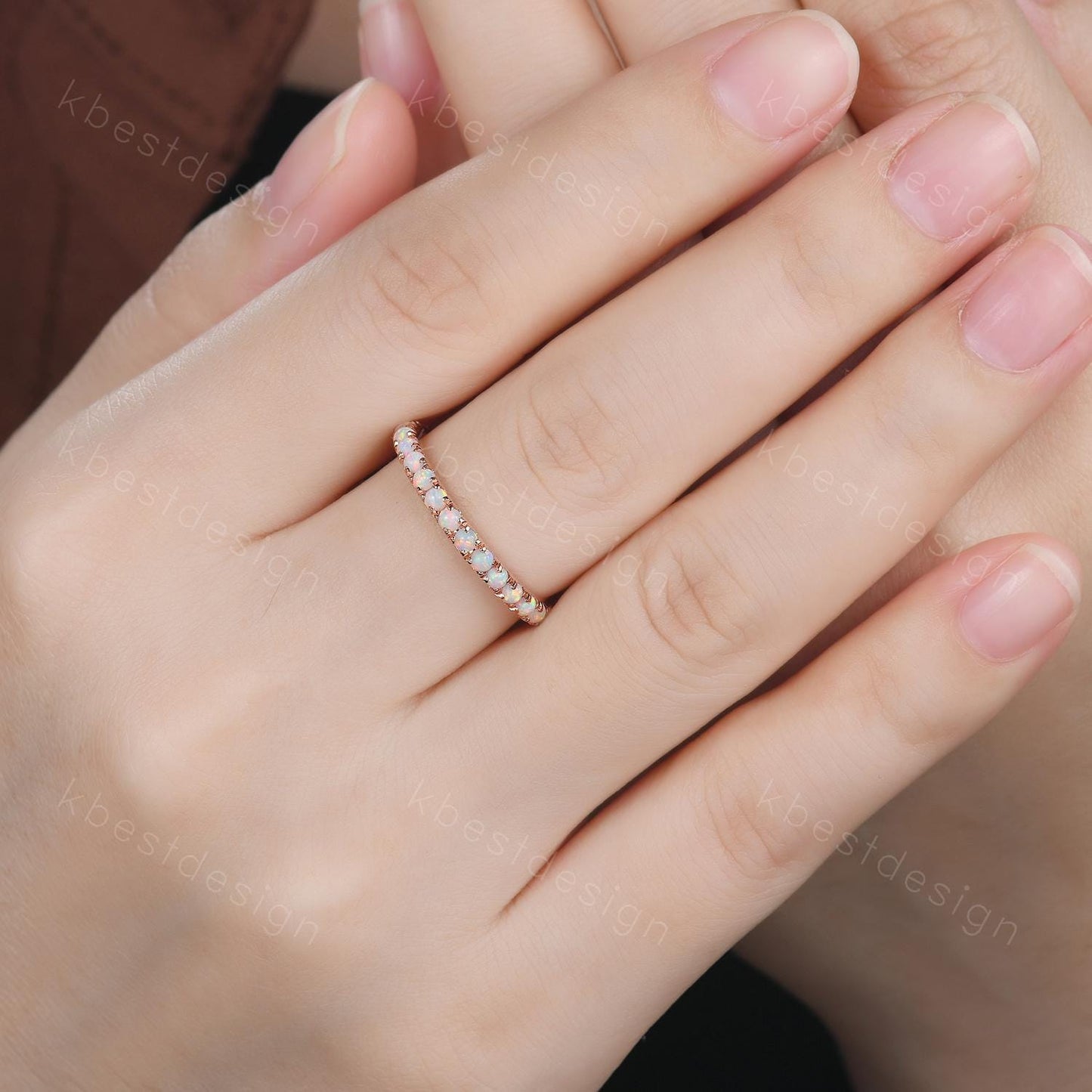 2mm Opal Wedding Band, Full Eternity Wedding Band, Unique Matching Stacking Band, Rose Gold October Birthstone Band, Anniversary Gift