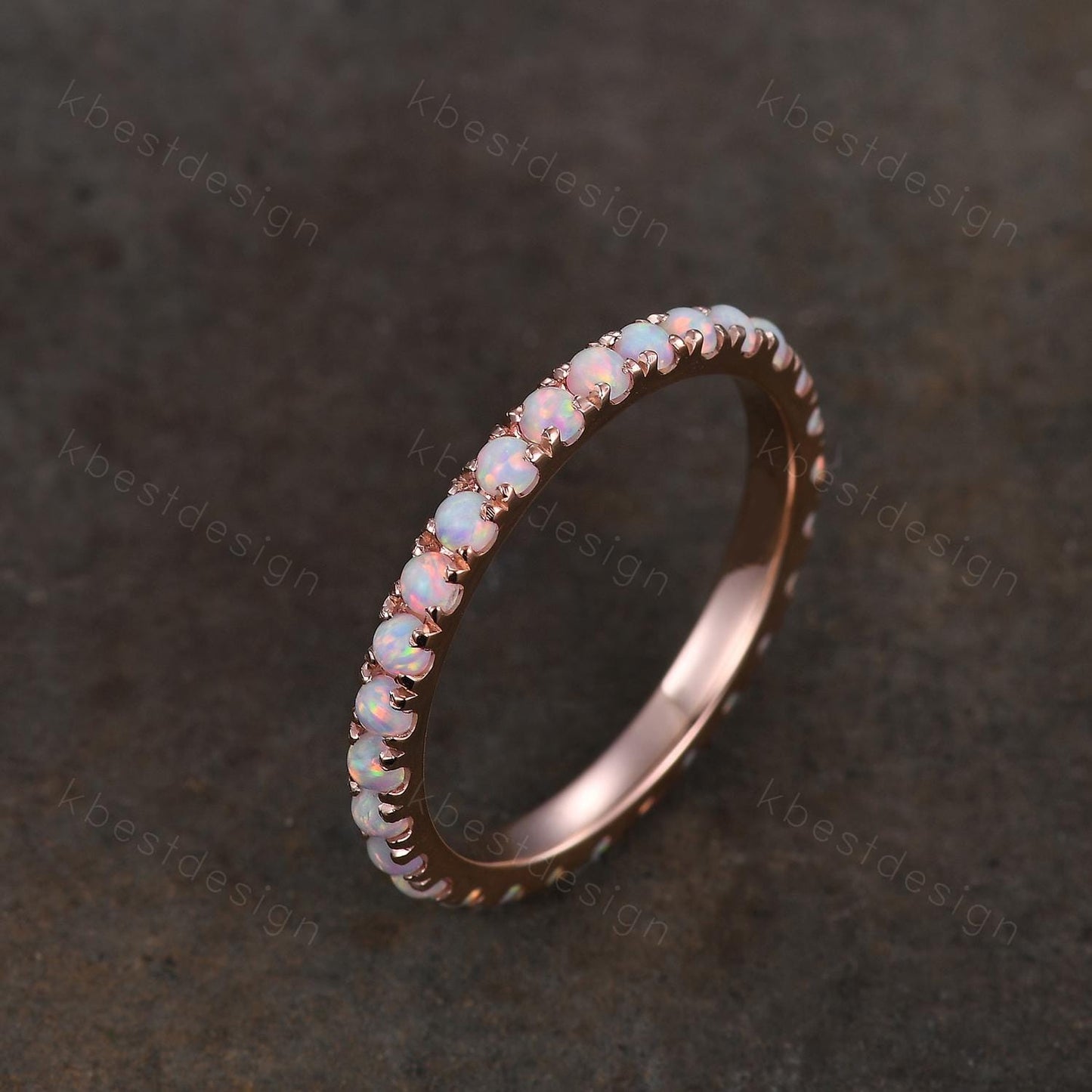 2mm Opal Wedding Band, Full Eternity Wedding Band, Unique Matching Stacking Band, Rose Gold October Birthstone Band, Anniversary Gift