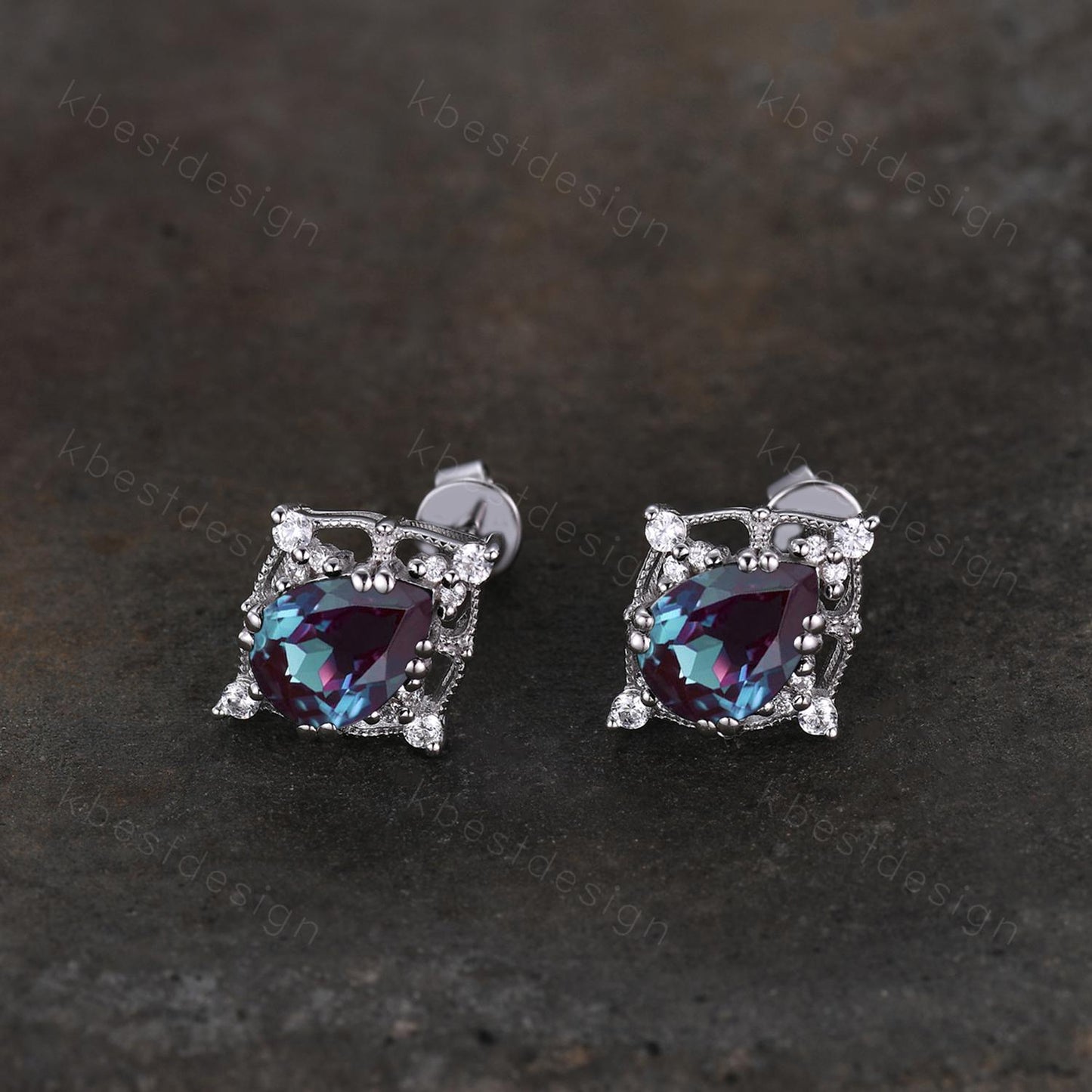 Vintage alexandrite earrings sterling silver earring studs pear cut earrings vintage women studs antique June birthstone gift for her