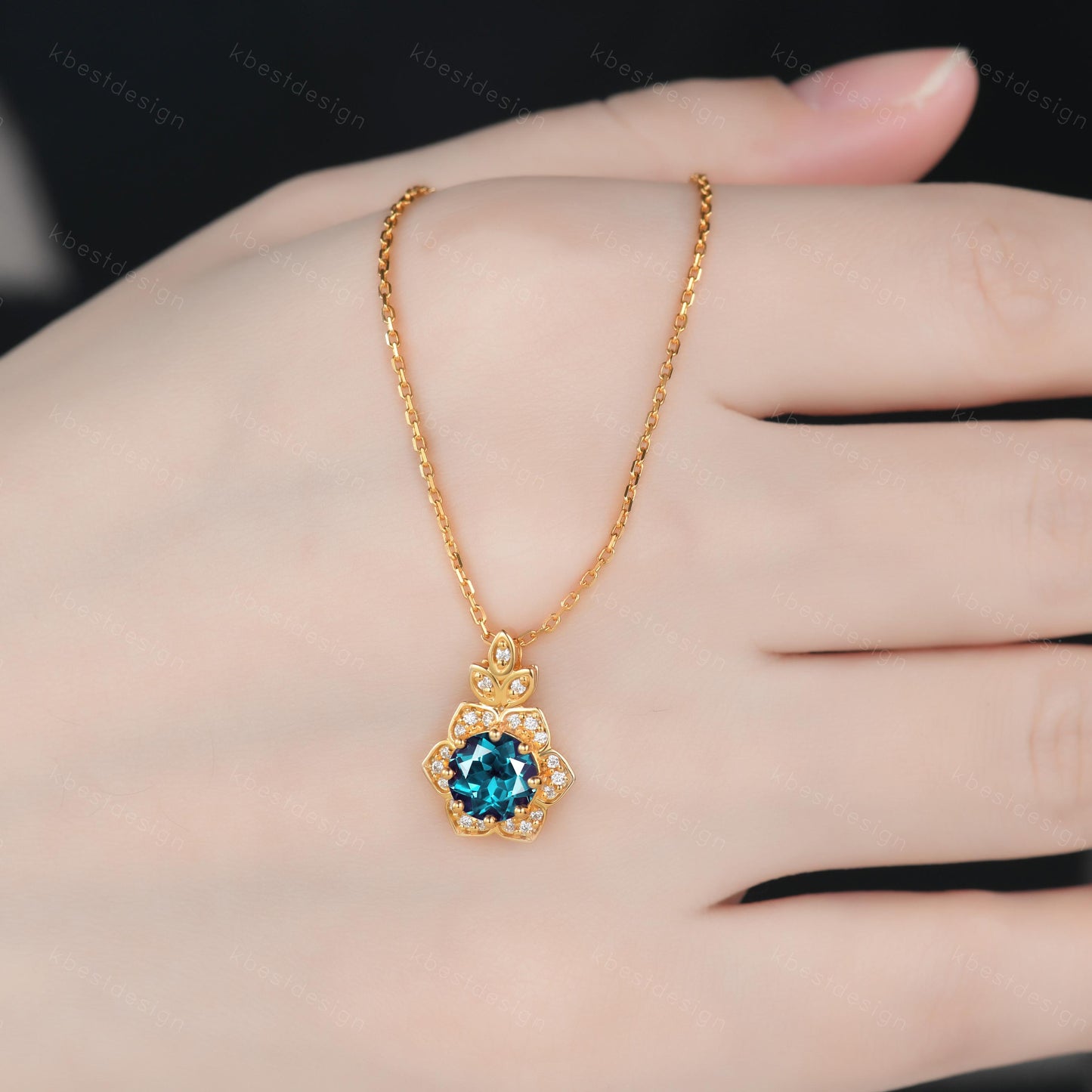 Vintage round Alexandrite necklace antique moissanite halo pendant necklace yellow gold alexandrite necklace June Birthstone gift for her