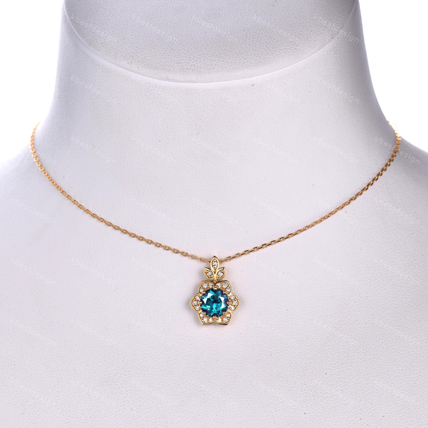 Vintage round Alexandrite necklace antique moissanite halo pendant necklace yellow gold alexandrite necklace June Birthstone gift for her