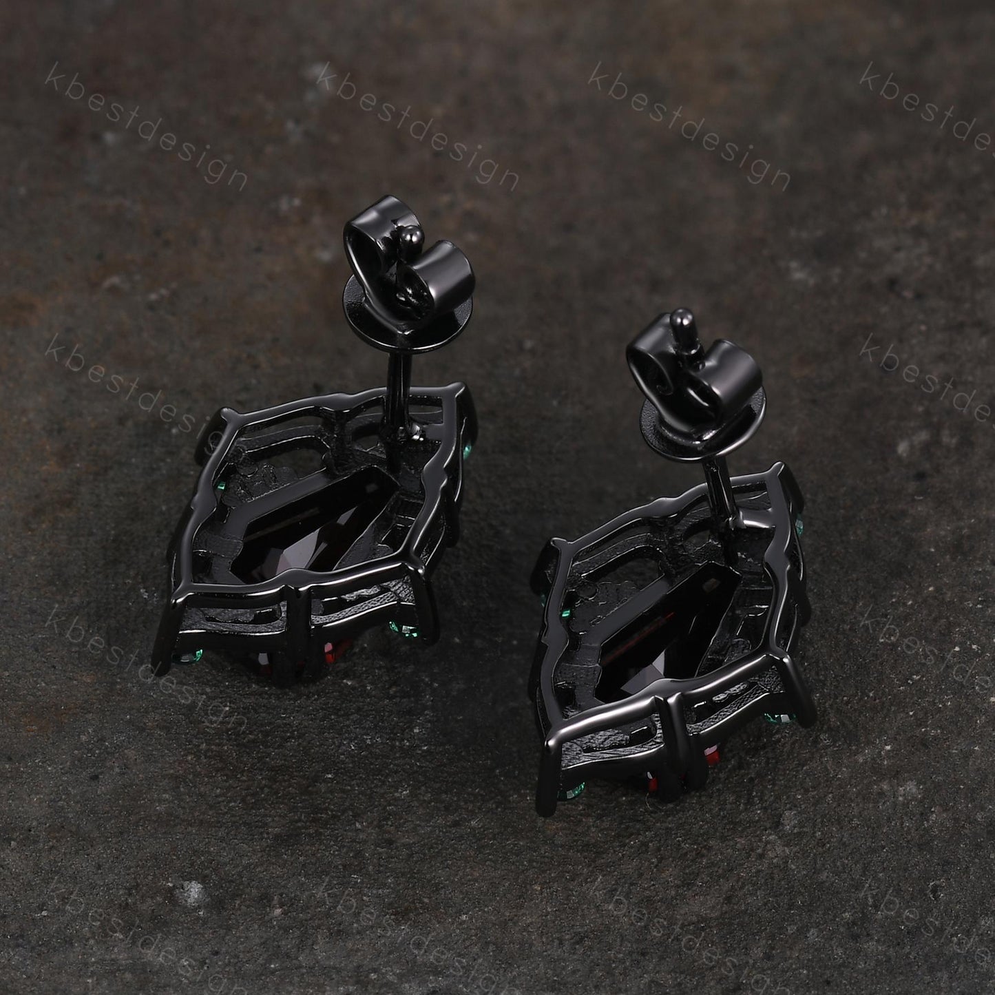 Antique garnet emerald earrings black gold earring studs coffin cut earrings vintage red garnet studs antique anniversary gift for her