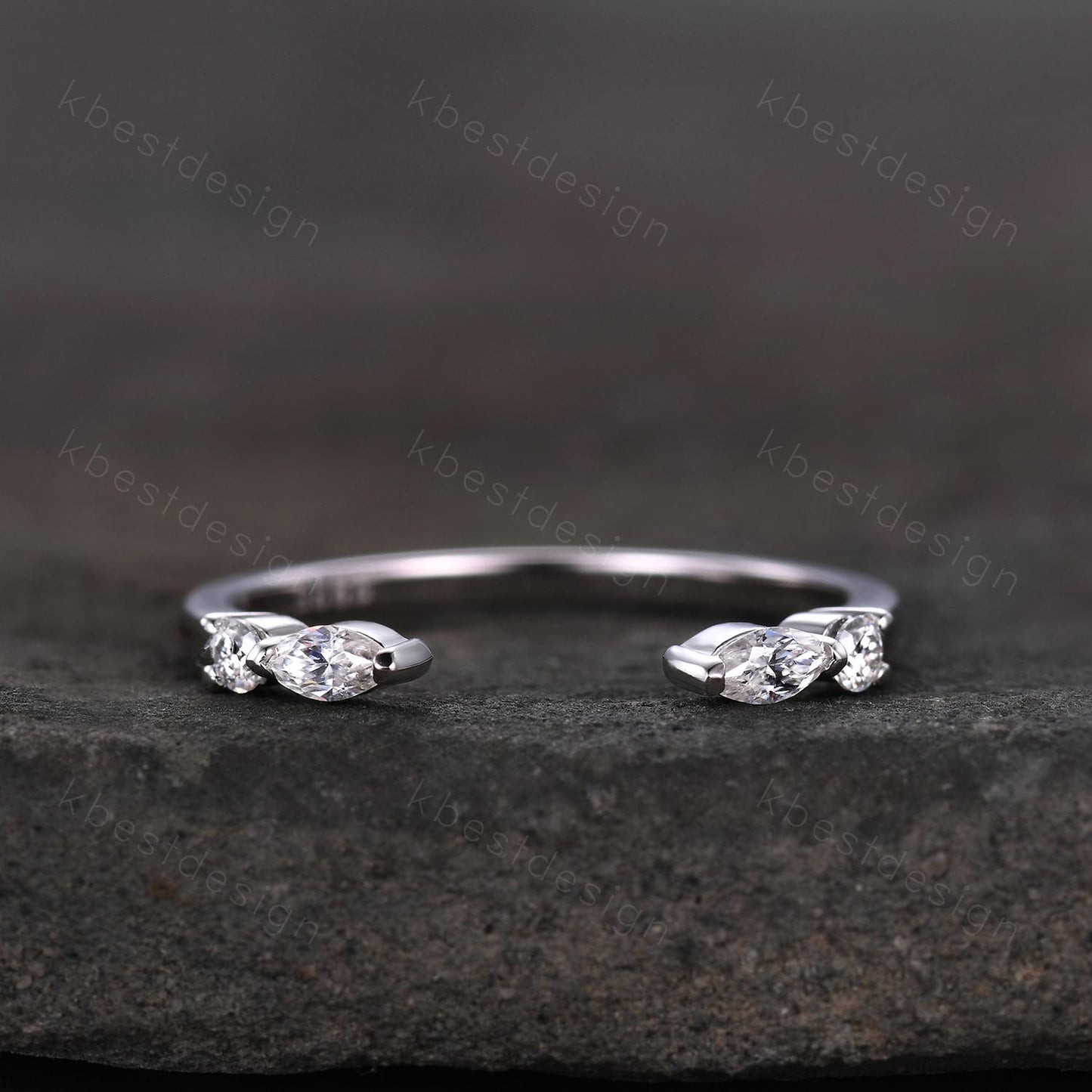 Open Gap Moissanite Wedding Band Marquise cut Moissanite Band Dainty Stacking Matching Band Sterling Silver Band Delicate Anniversary Band