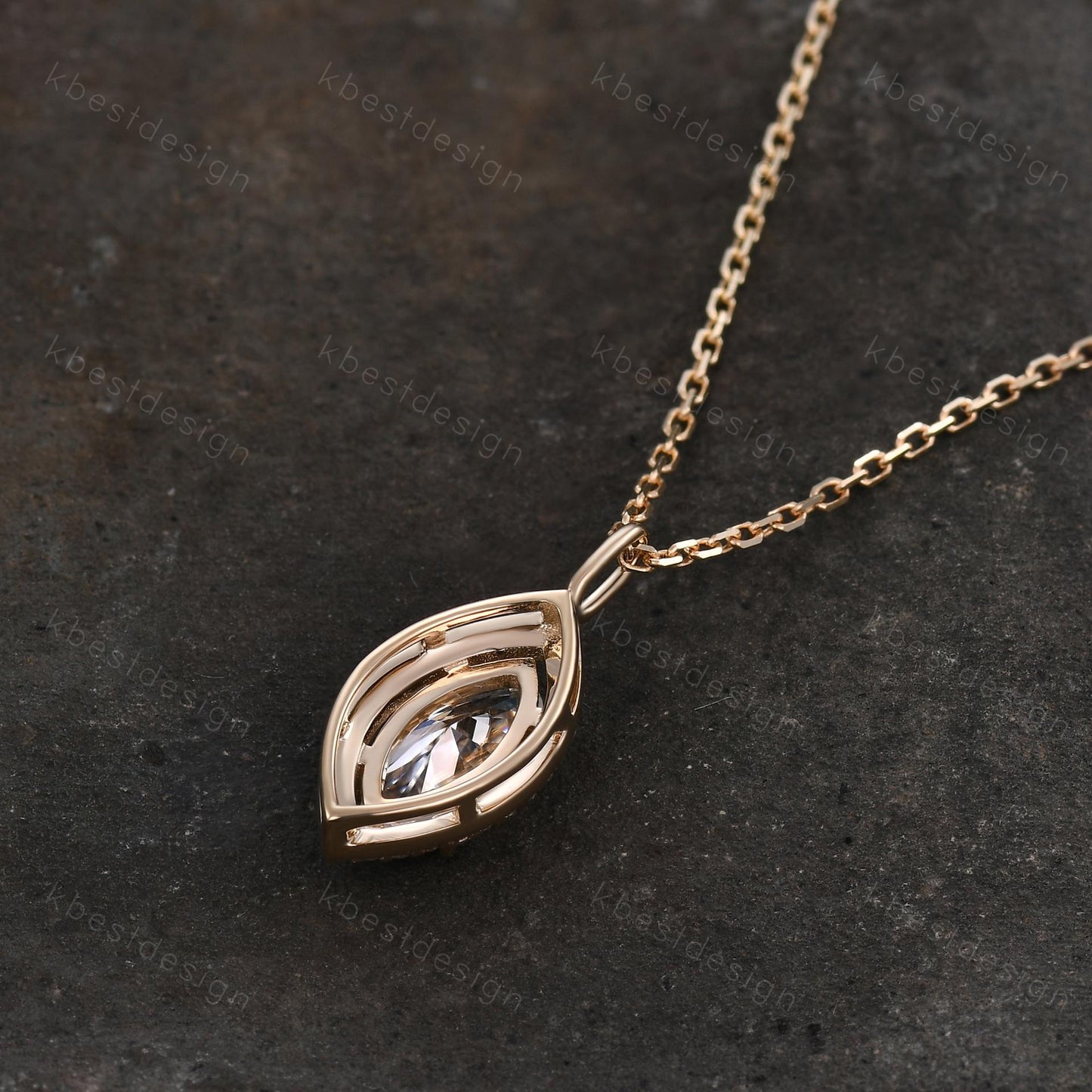 Marquise cut Moissanite necklace 14k solid gold halo moissanite diamond necklace pendant Vintage bridal anniversary gift for her